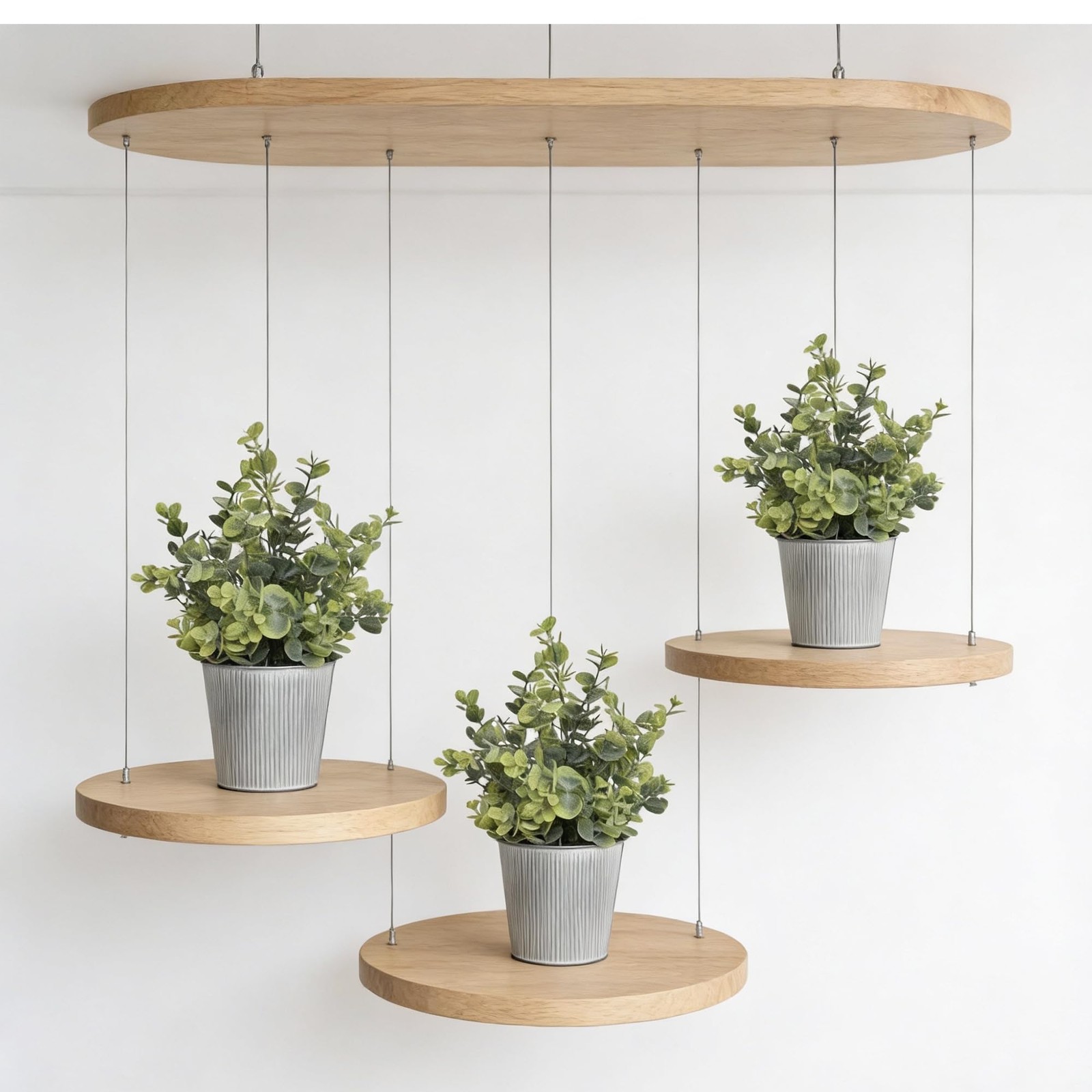 3-Pack Artificial Eucalyptus Plants in White Ribbed Galvanized Metal Pots, Sm…