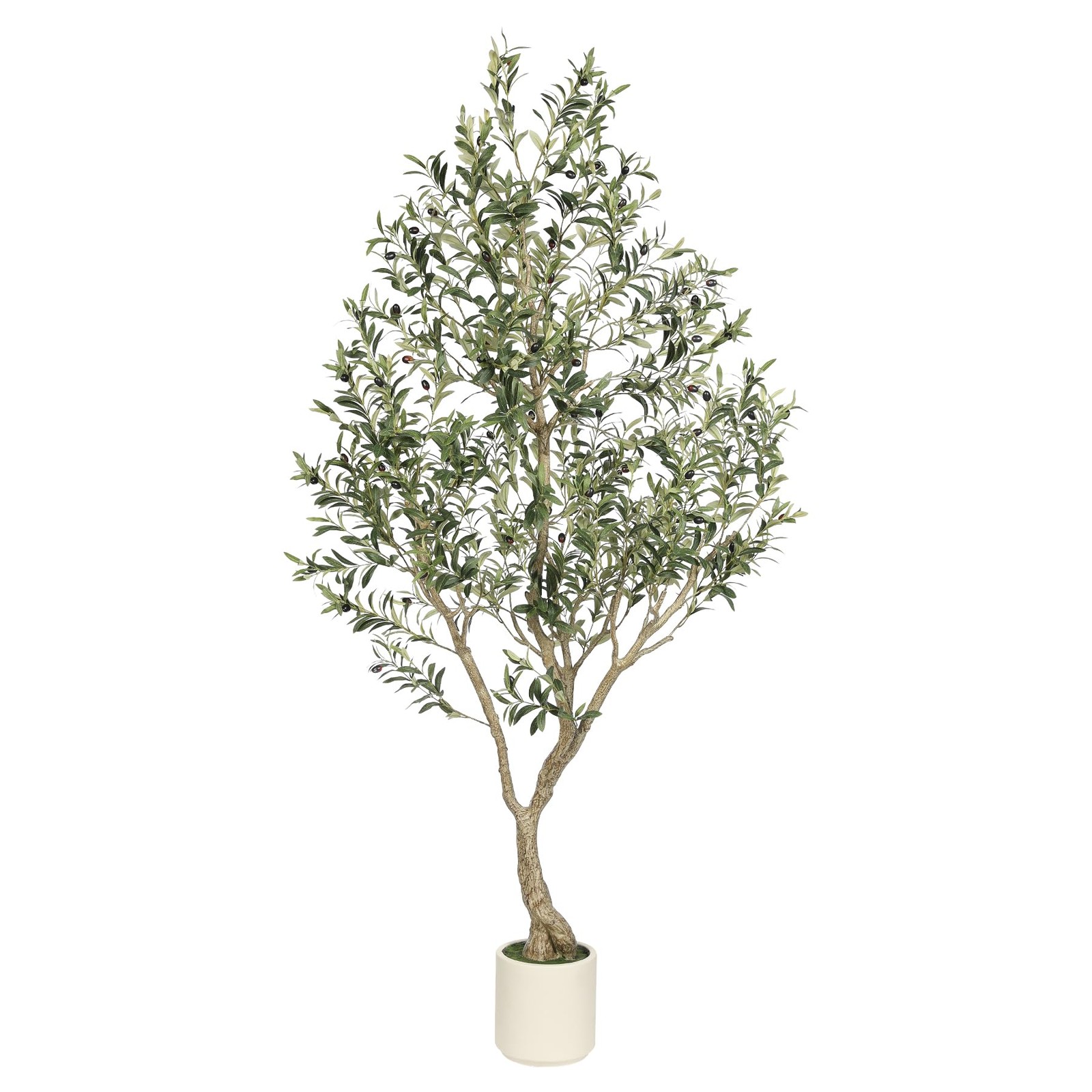 Faux Olive Tree 7ft – Olive Trees Artificial Indoor with Sturdy White Planter…
