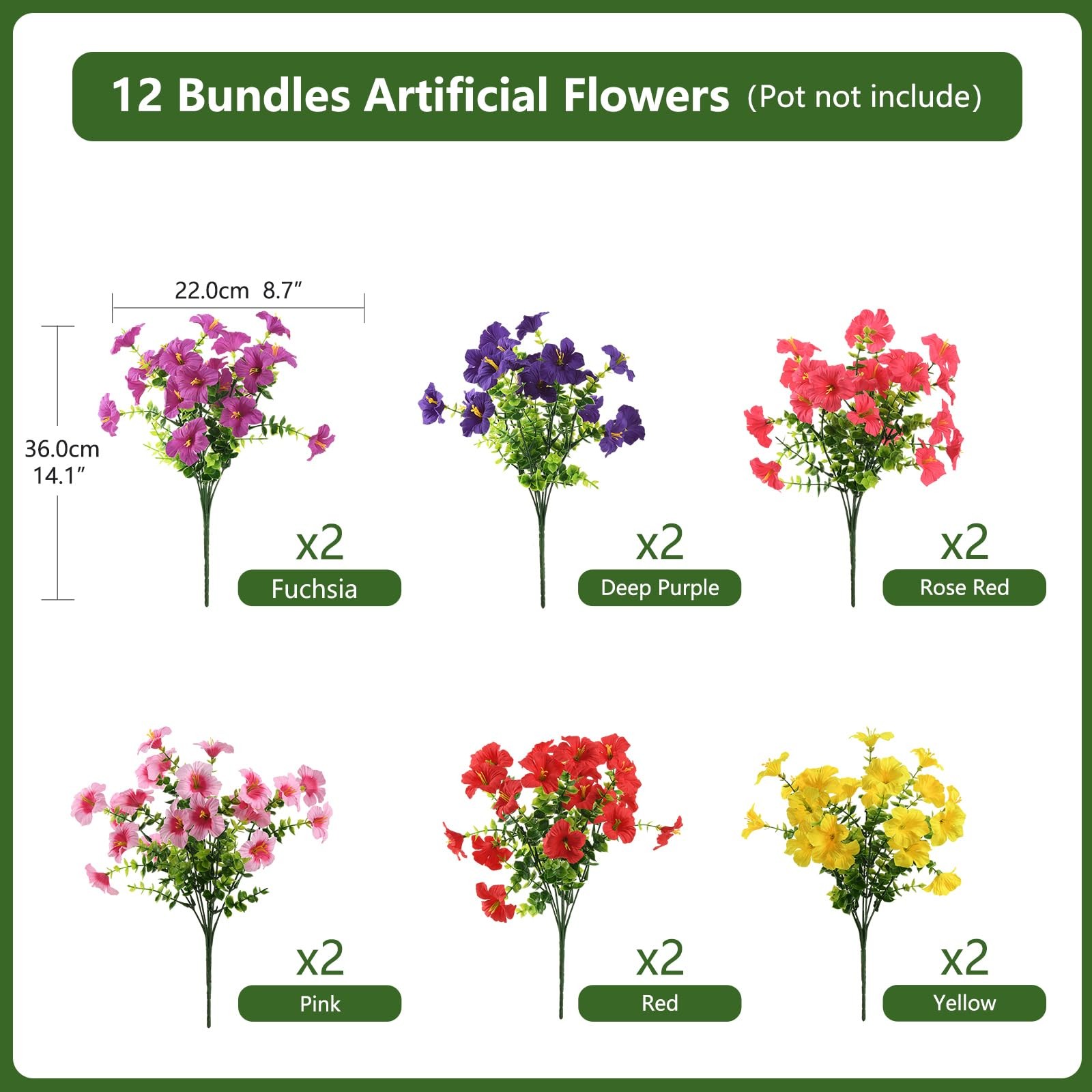 Artificial Fake Petunias Flowers UV Resistant Outdoor 12 Bundles Realistic Silk