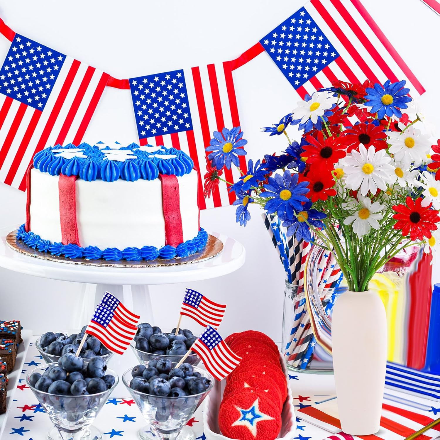 24-Piece Patriotic Artificial Flower Arrangement for Memorial Day & 4th of July