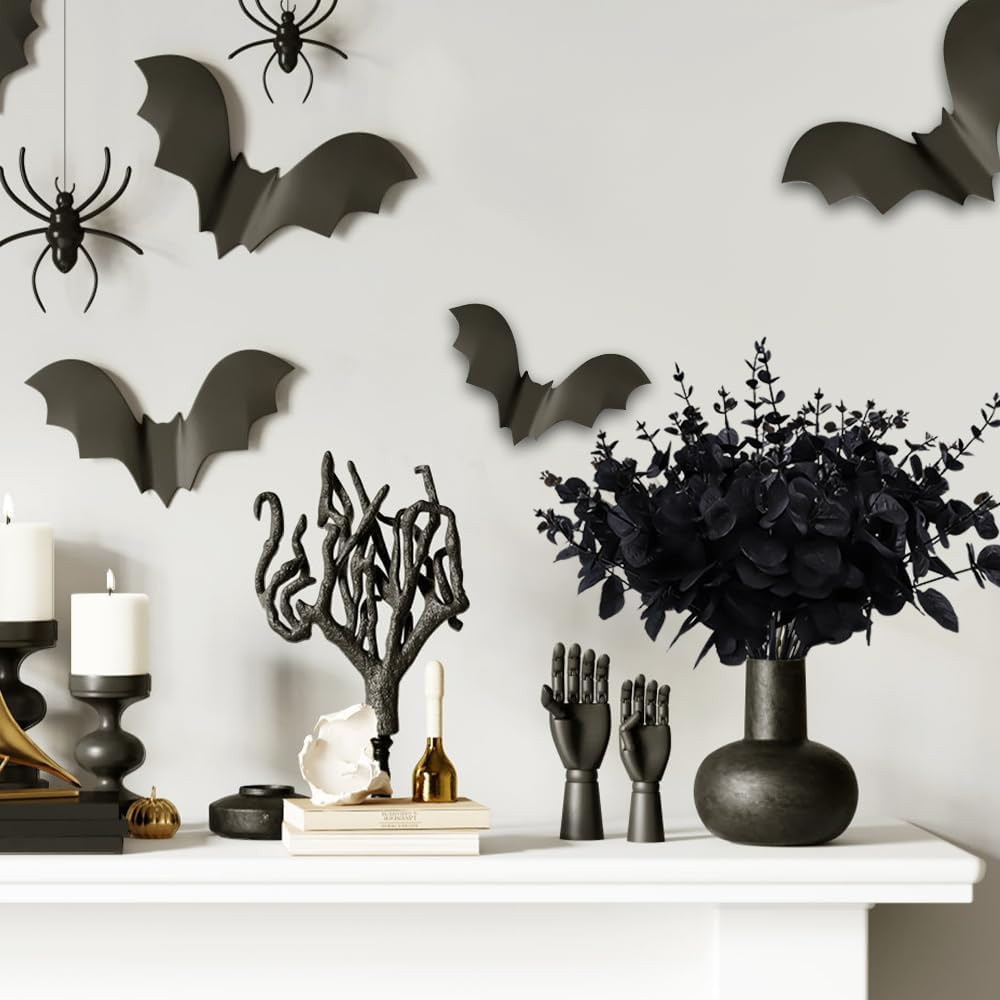 18Pcs Black Artificial Flowers 2 Styles Black Eucalyptus Stems for Table Centerp