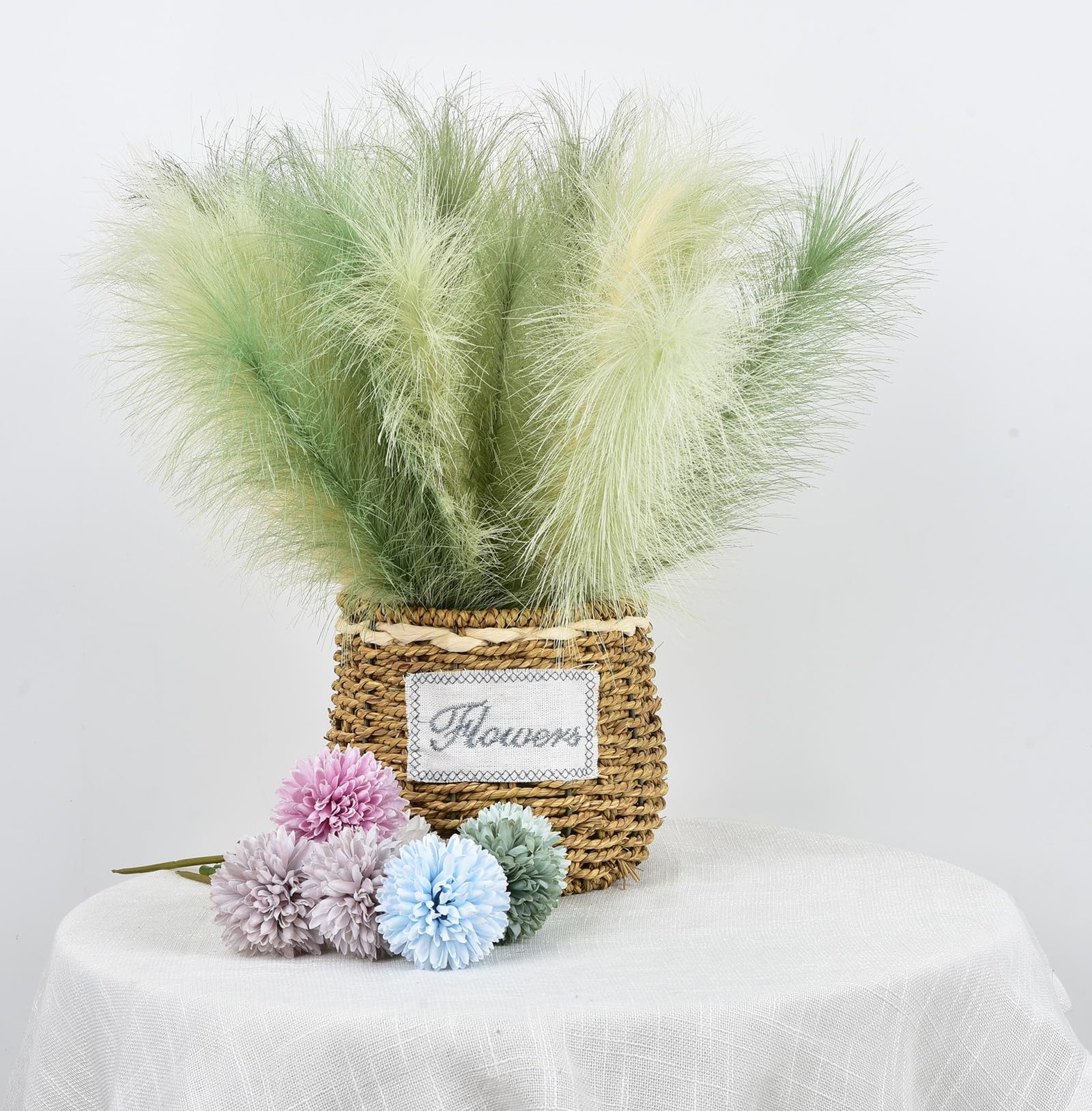 LSKYTOP Green Pampas Grass Decor,23Inch 12pcs Faux Pampas Grass Bouquets Arti…