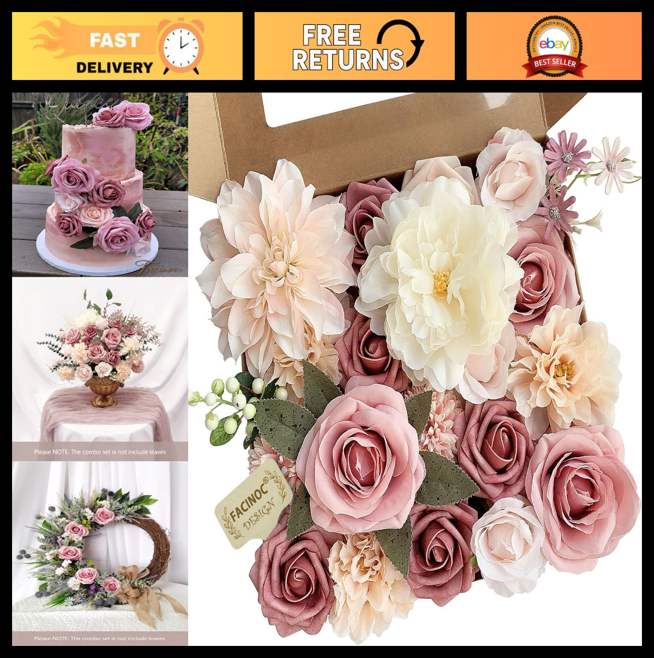 Pink Artificial Roses Bouquets Set – 19pcs Fake Floral Arrangements for DIY Wedd