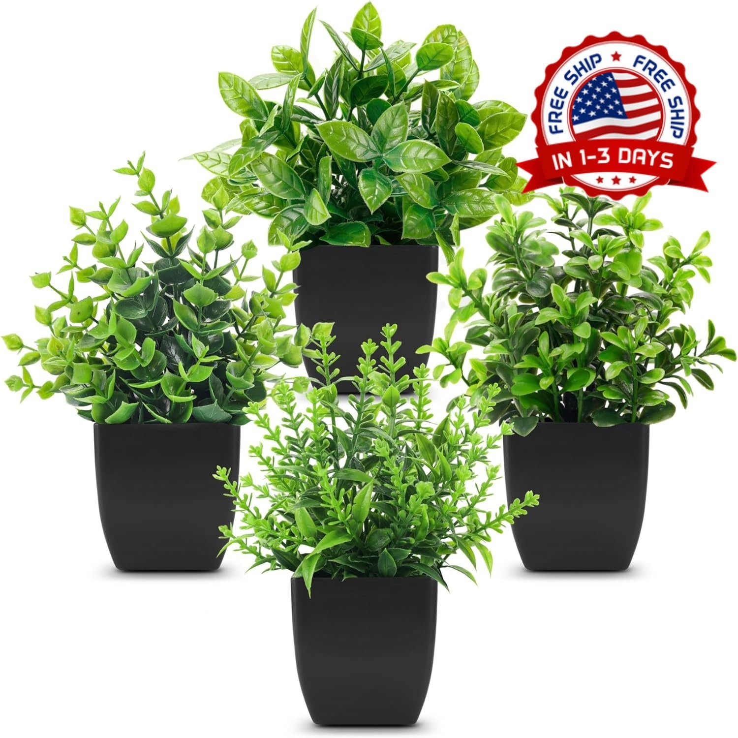 Paquete de 4 plantas artificiales pequeñas de imitación para interiores