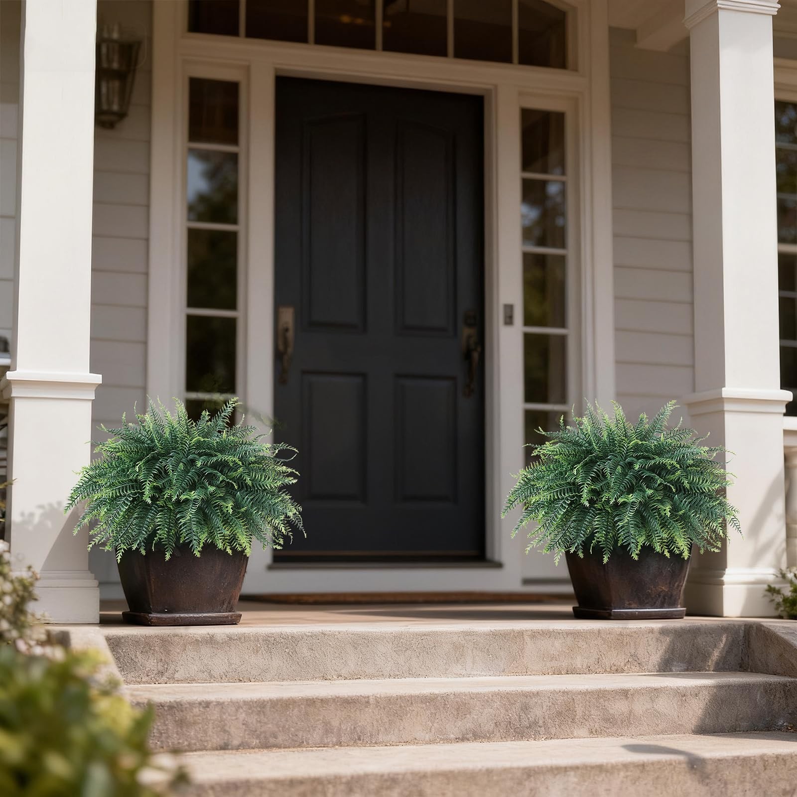 Artificial Ferns Potted Plant for Front Door Decoration – 2 Sets UV Resistant…