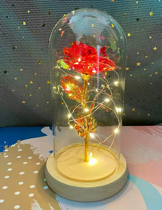 LED Valentine Day Gift For Girlfriend Eternal Rose Light 24K Gold Foil Flower In