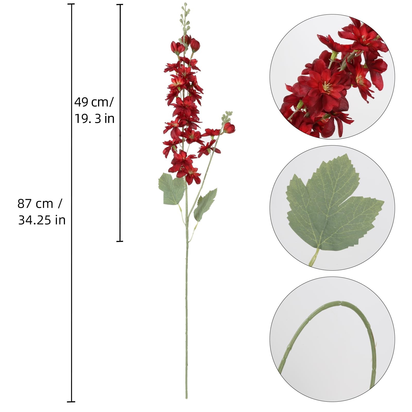 6PCS Red Delphinium Artificial Flowers 33″ Larkspur Silk Flowers Long Stem Ar…