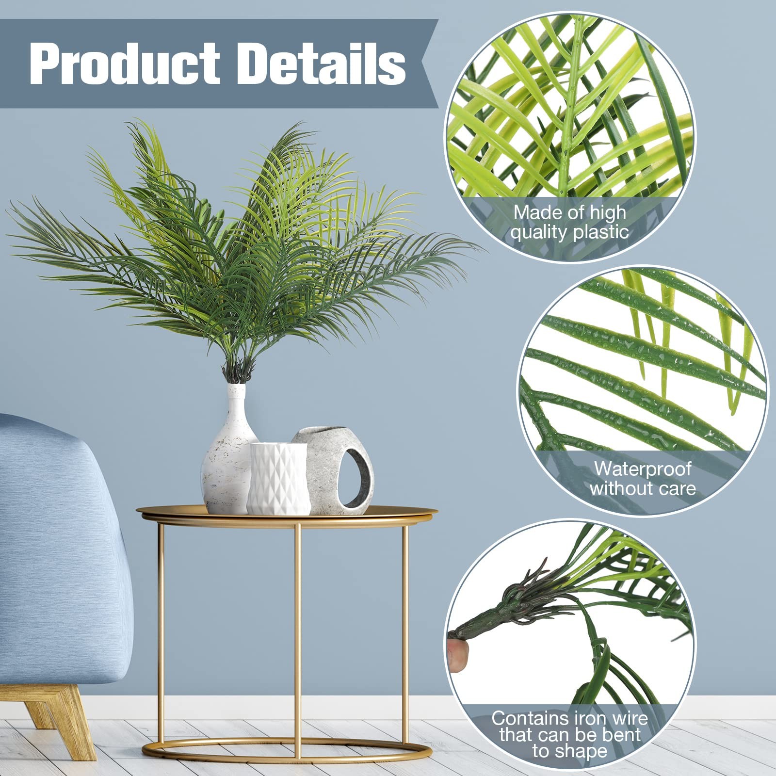Artificial Palm Leaves 14 x 7.5 Inch Faux Palm Tree Leaves Fronds Bulk Fake T…