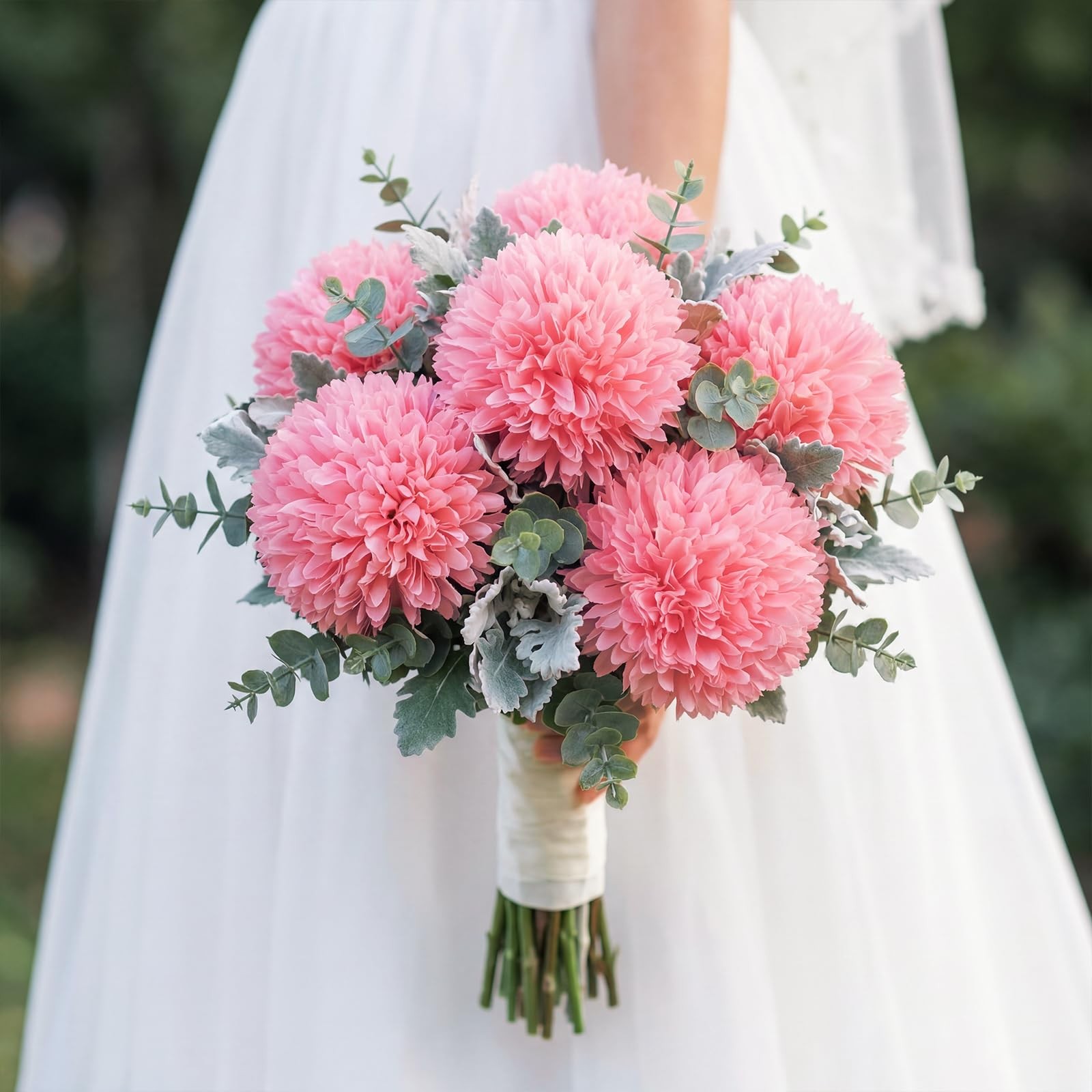 6PCS Artificial Chrysanthemums Flowers 21.6” Deep Pink Large Faux Mums Bouqu…