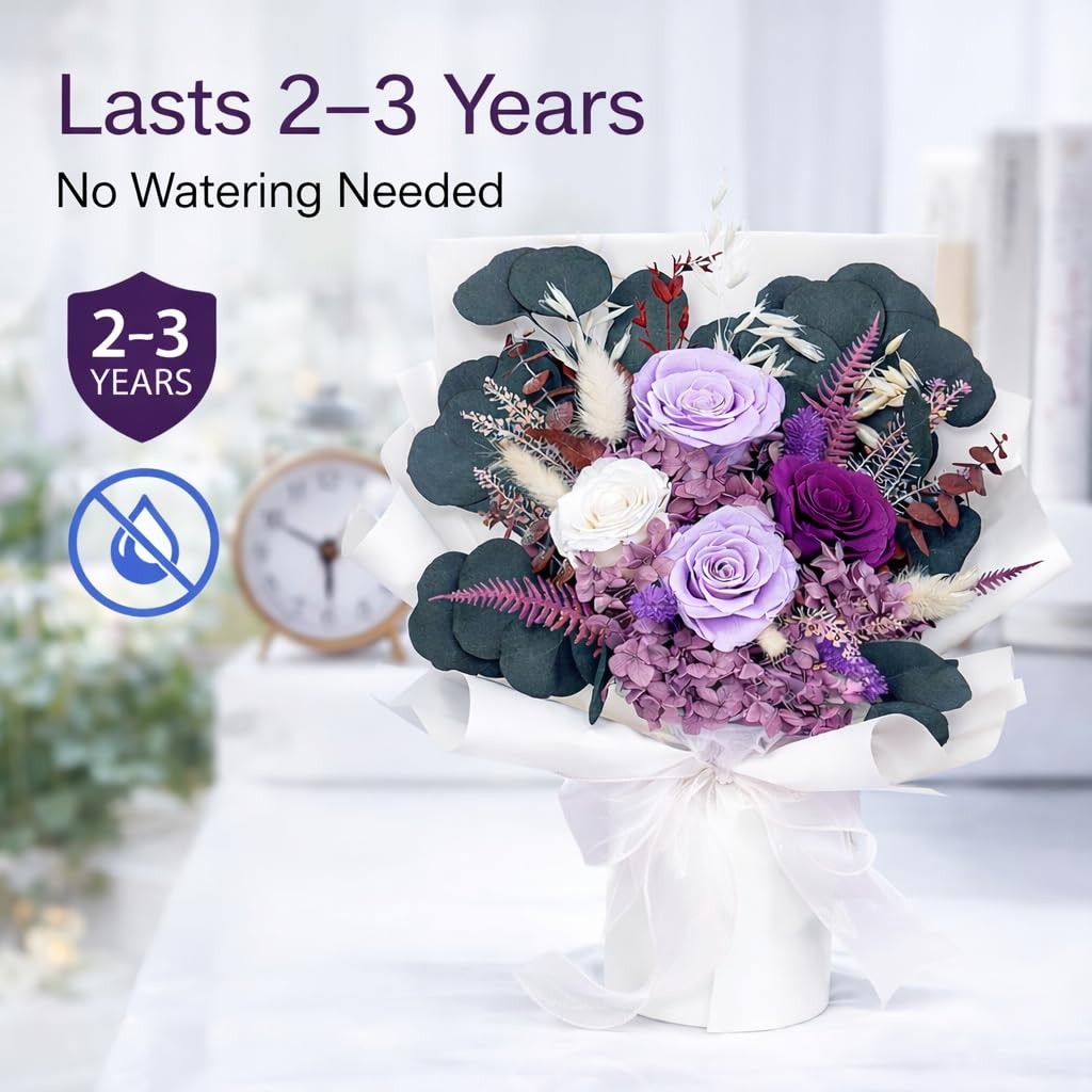 Preserved Flowers for Delivery, Purple Rose Bouquet Gift for Women and Mom, L…
