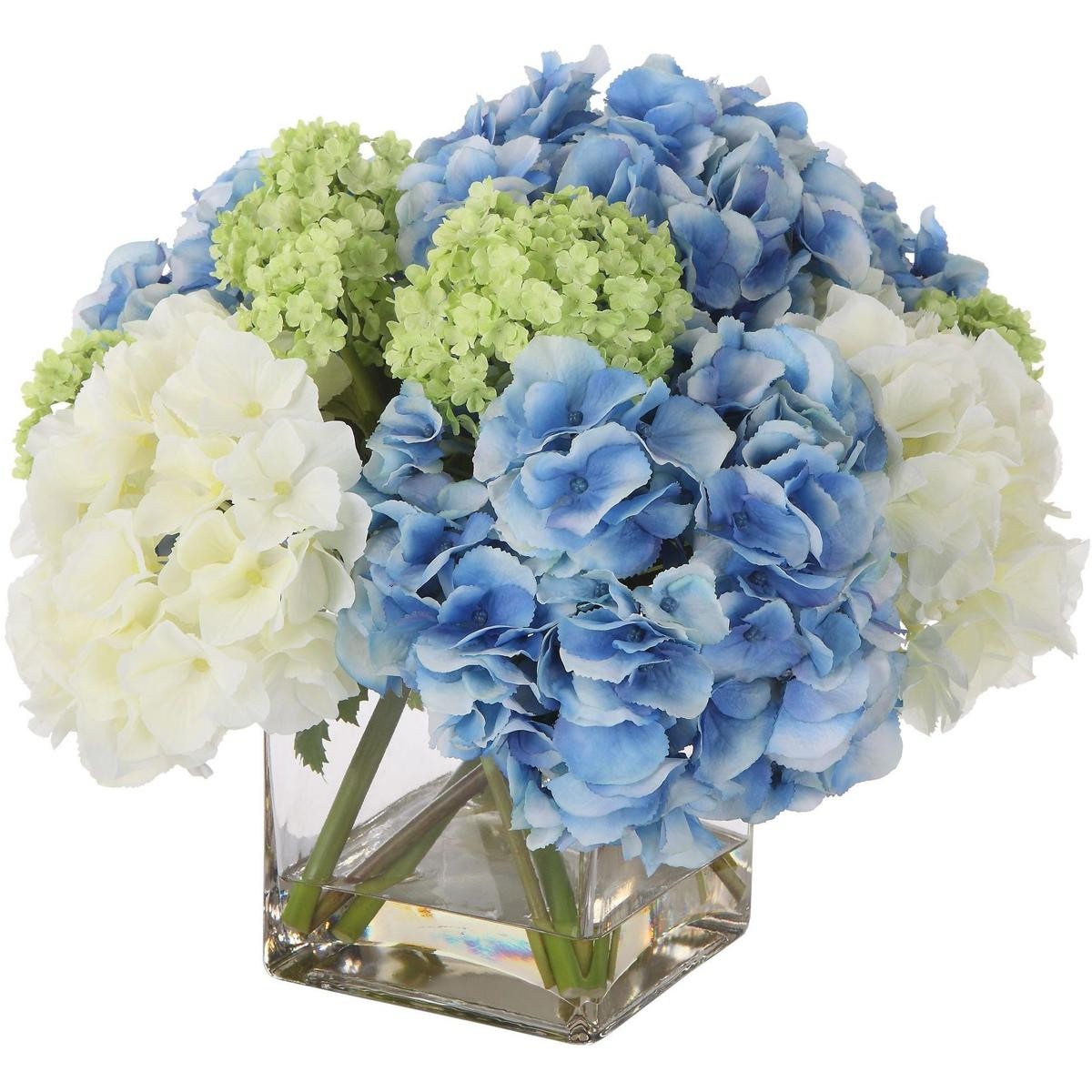 Uttermost 60200 Providence Hydrangea White and Blue with Clear Glass Bouquet