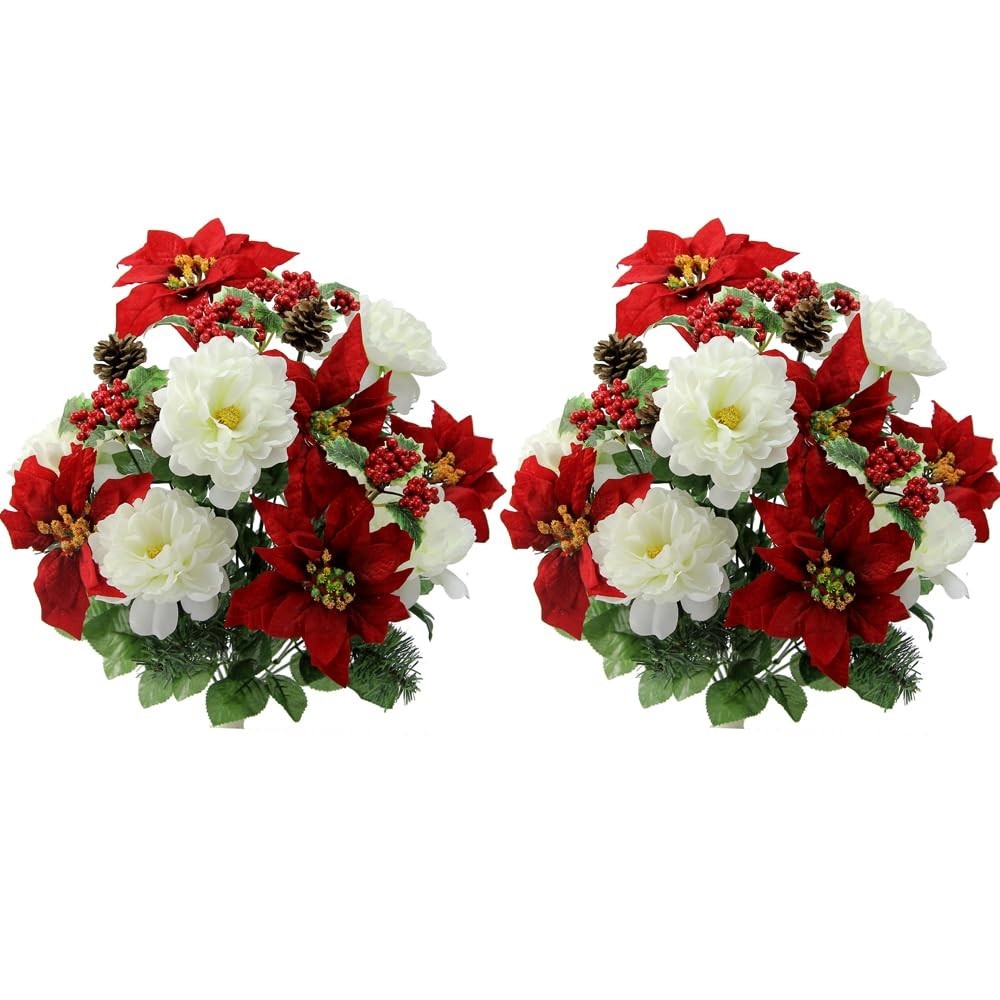Admired by Nature Artificial Poinsettia Bouquet 18 Stems Red/Cream Set of 2