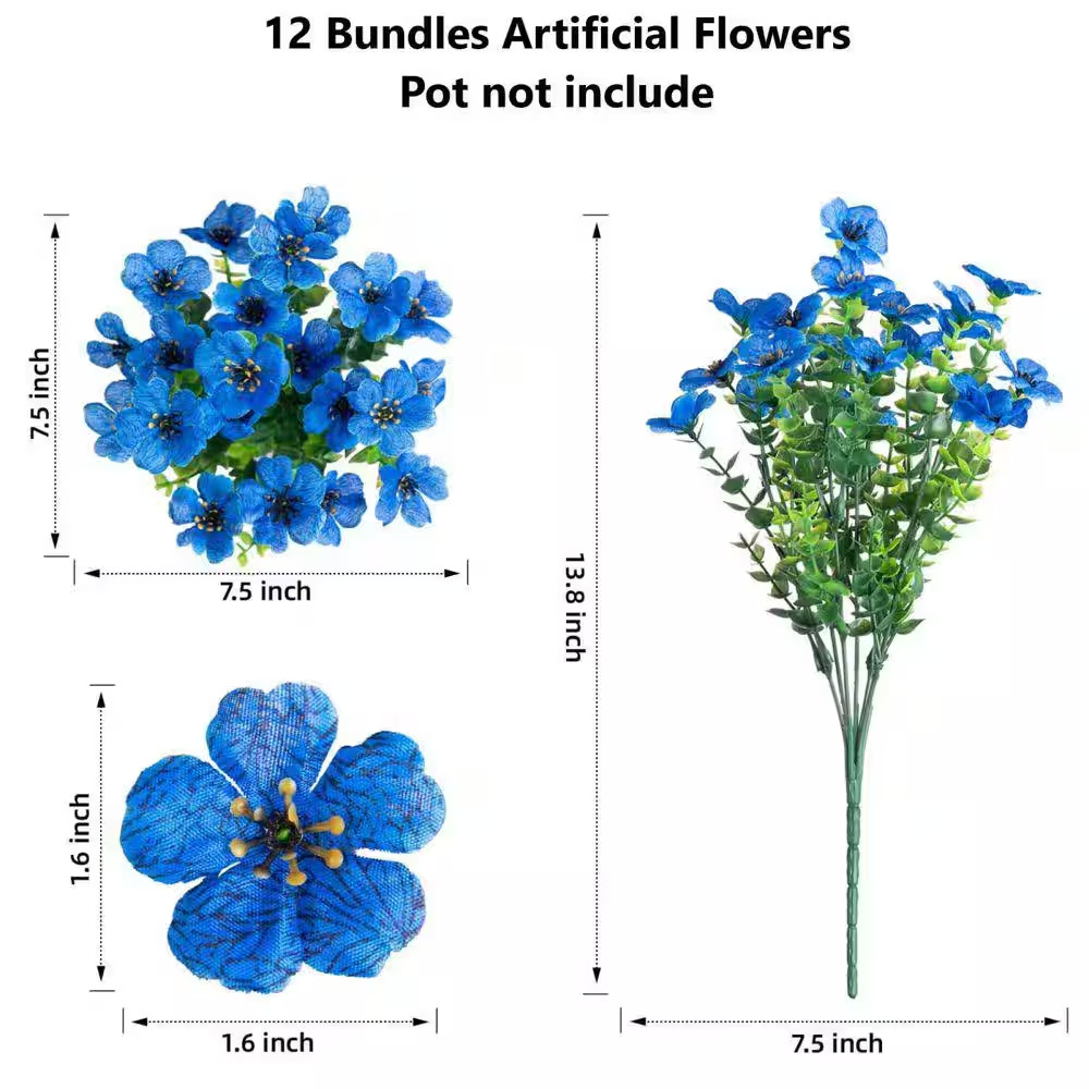 12 Bundles 13.8 In. Blue Artificial Faux Flowers Silk Daisy with Eucalyptus