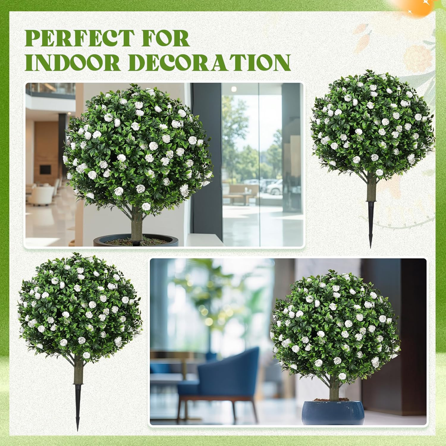 Set of 4 UV Resistant 24″ Faux Topiary Ball Trees for Outdoor Decor