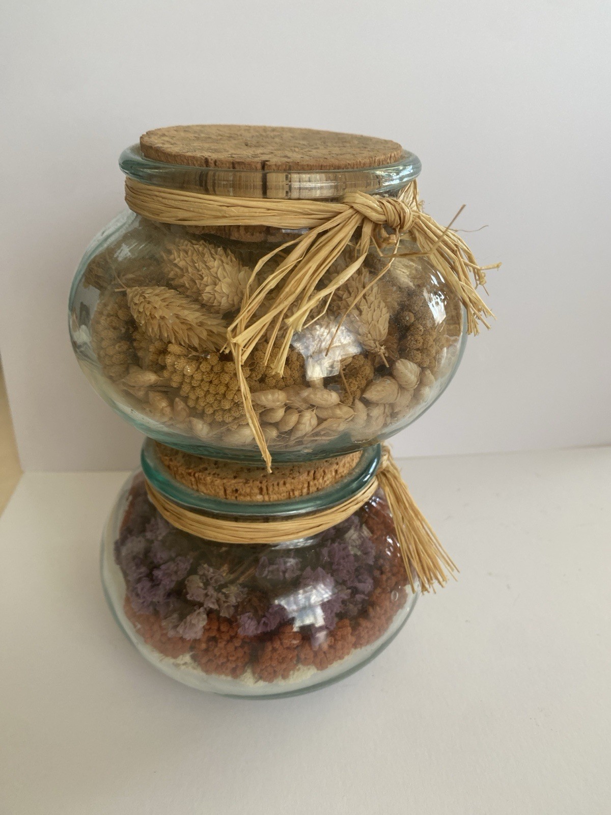 Vintage Pier 1 One Rare Dried Flowers Glass Made Italy Cork Jar 1970 Decor Set 2