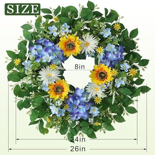 26″ Large Artificial Flower Wreath for Front Door Outside – Spring Summer
