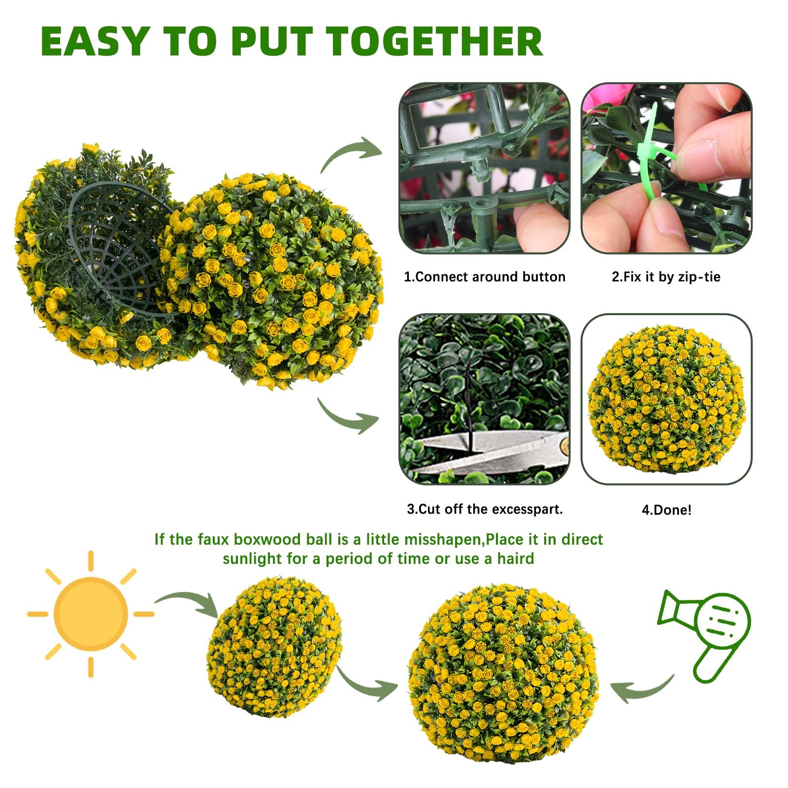 Garvee Set of 2 Artificial Boxwood Topiary Balls – Home Decor Balls (Yellow) New