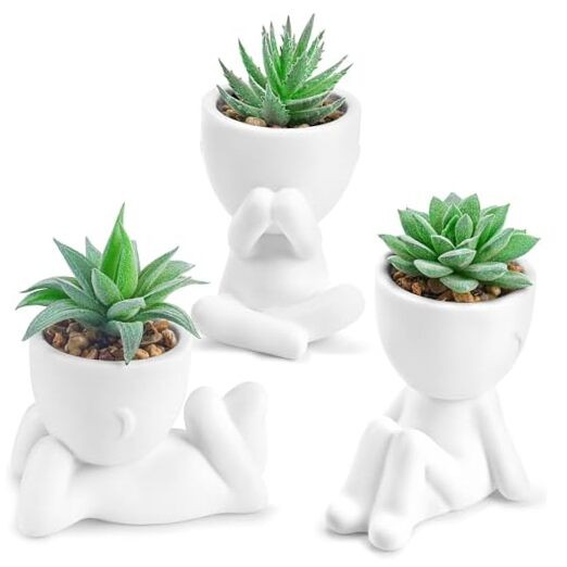 3 Pack Fake Plants Artificial Succulents Plants for Room Bathroom Home White