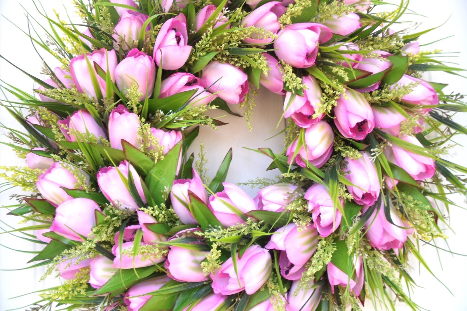 Pink Tulip Wreath, Spring Door/Wall Any Season Mother’s Day Wreath