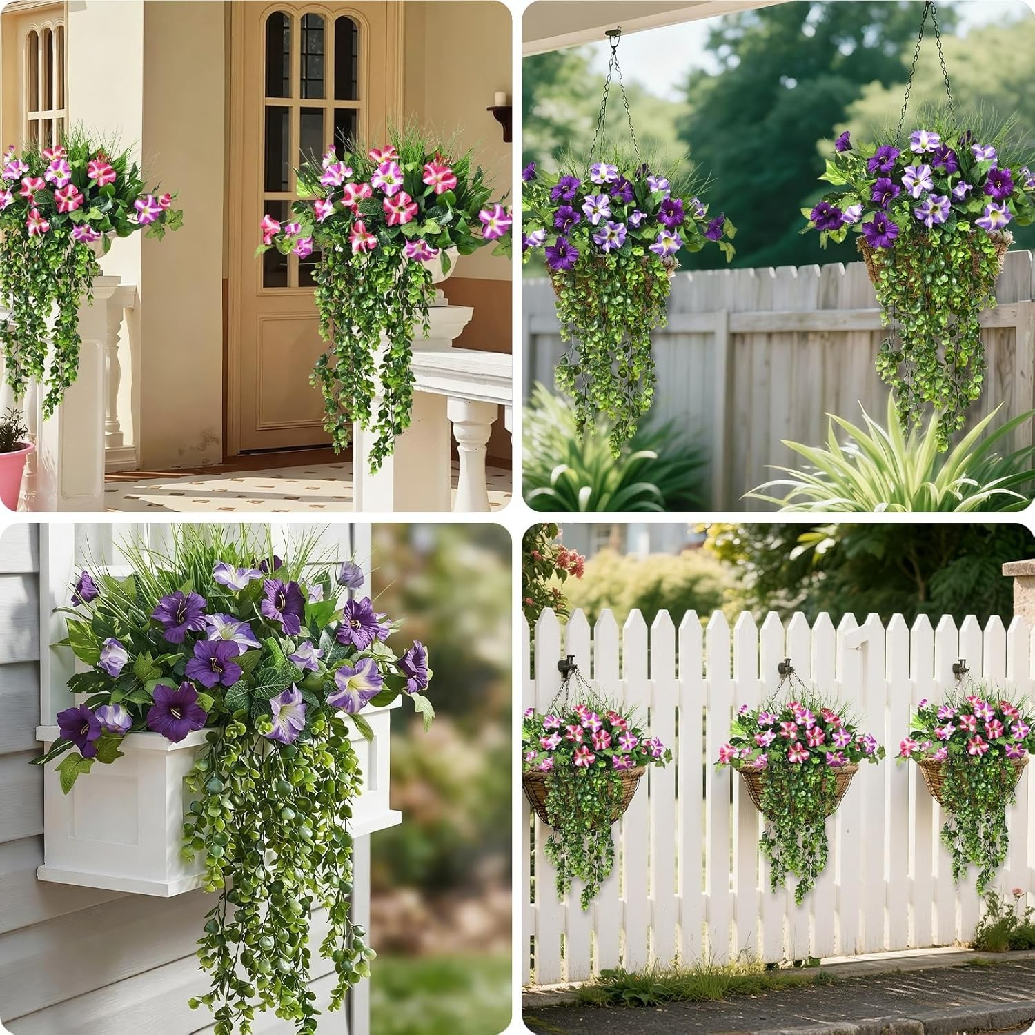 4Pcs UV Resistant Faux Hanging Plants – Elegant Eucalyptus Vines for Home Decor