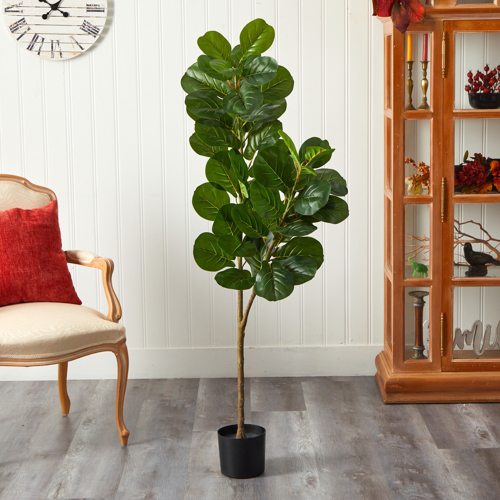 Nearly Natural 66″ Fiddle Leaf Fig Artificial Tree in Green/Black