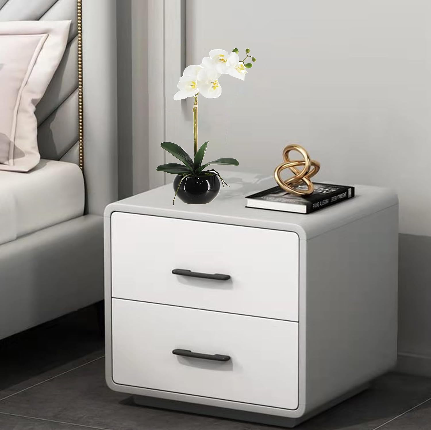 Real Touch Faux Orchid in Ceramic Pot, 16″ White Floral Centerpiece Decor