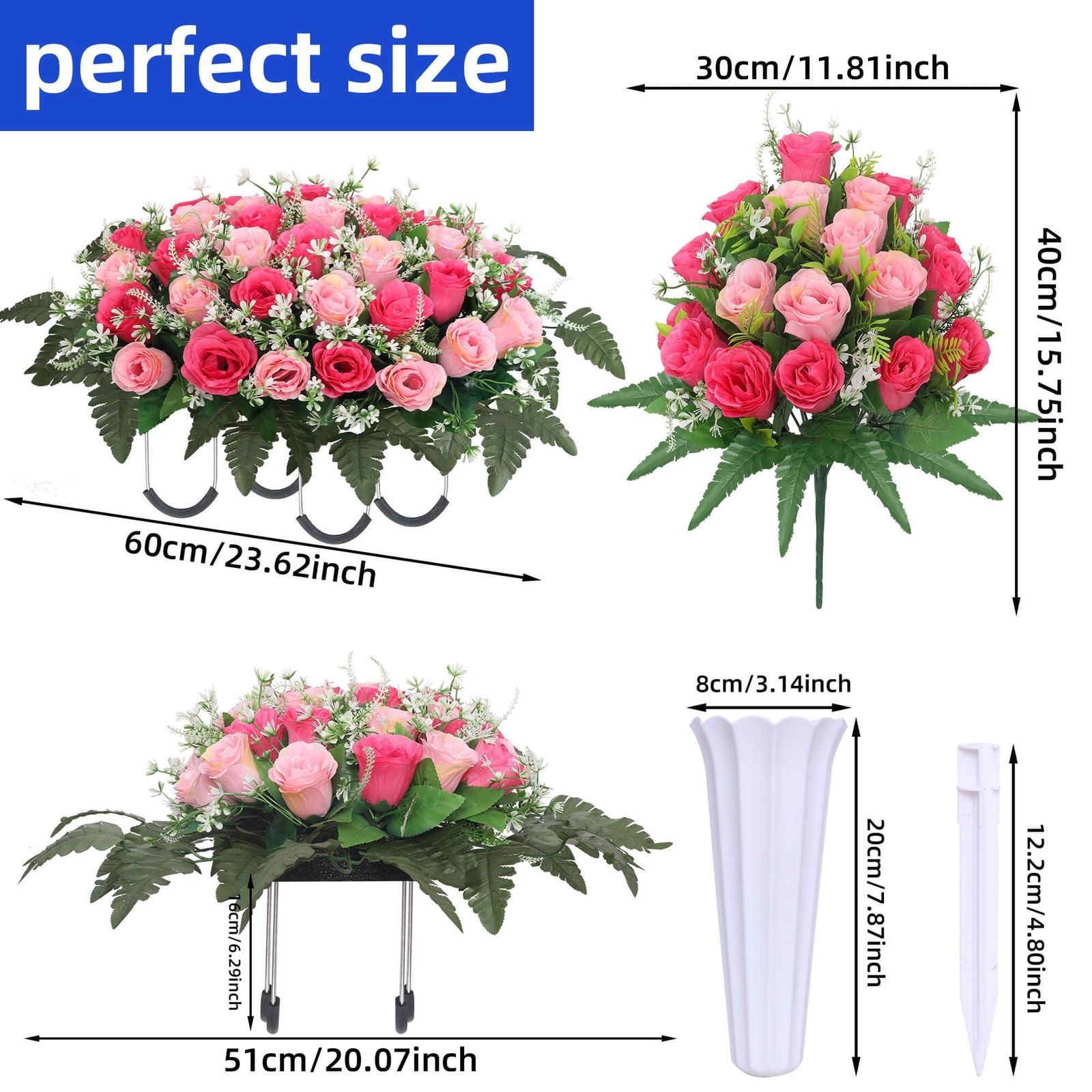 Lodou 3 Sets Cemetery Flowers for Grave,Headstone Flower Saddle,Grave Memorial F
