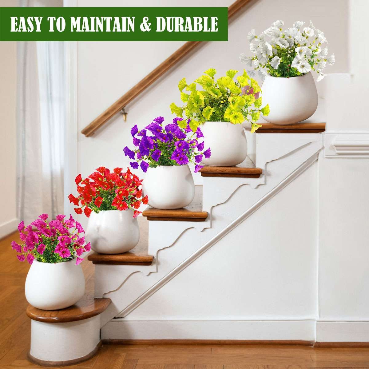 Artificial Fake Flowers Plant for Home Outdoors, 2Pcs Faux Morning Glory Bouquet