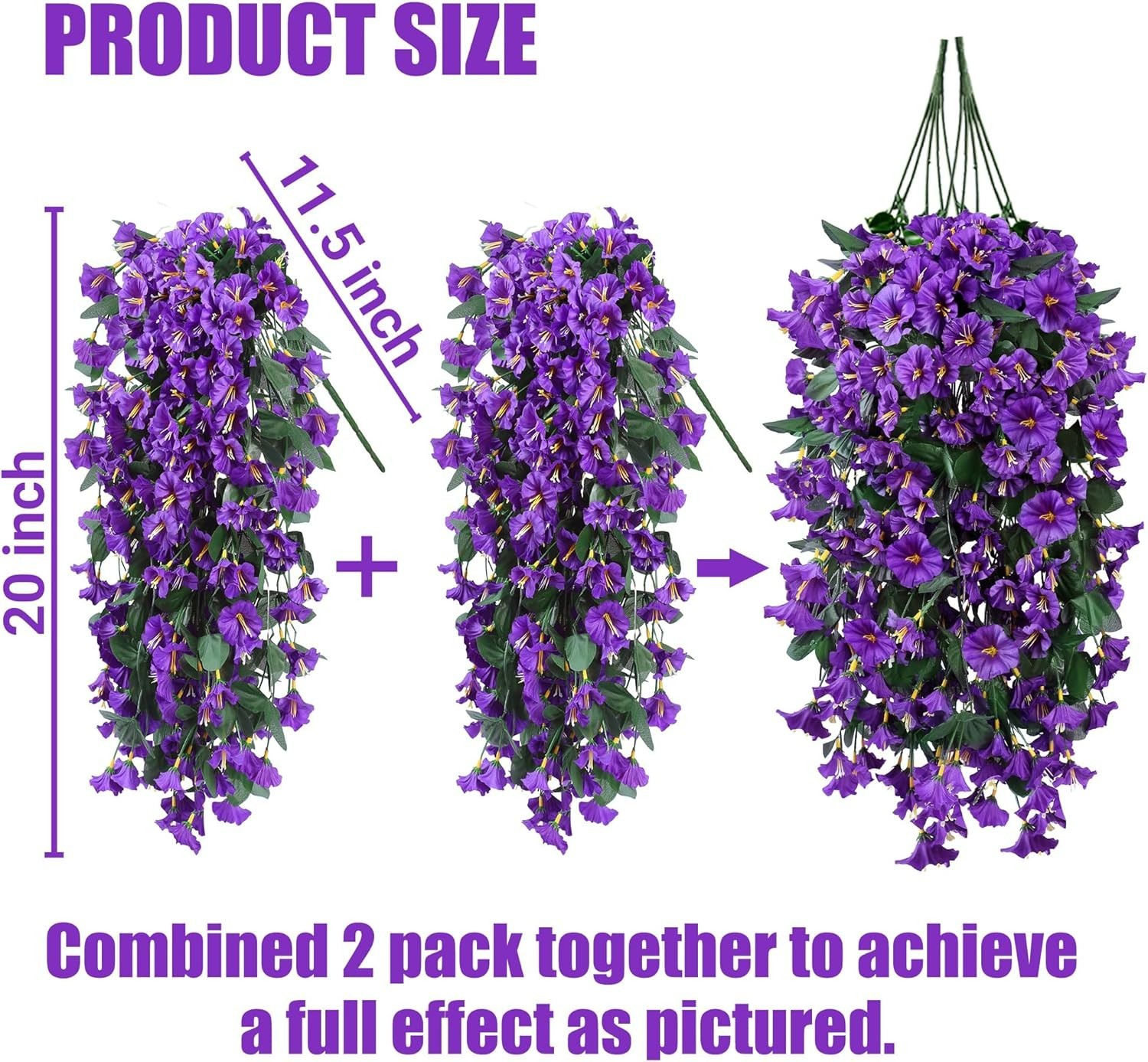 2PCS Realistic Purple Morning Glory Hanging Flowers | UV Resistant Outdoor Decor