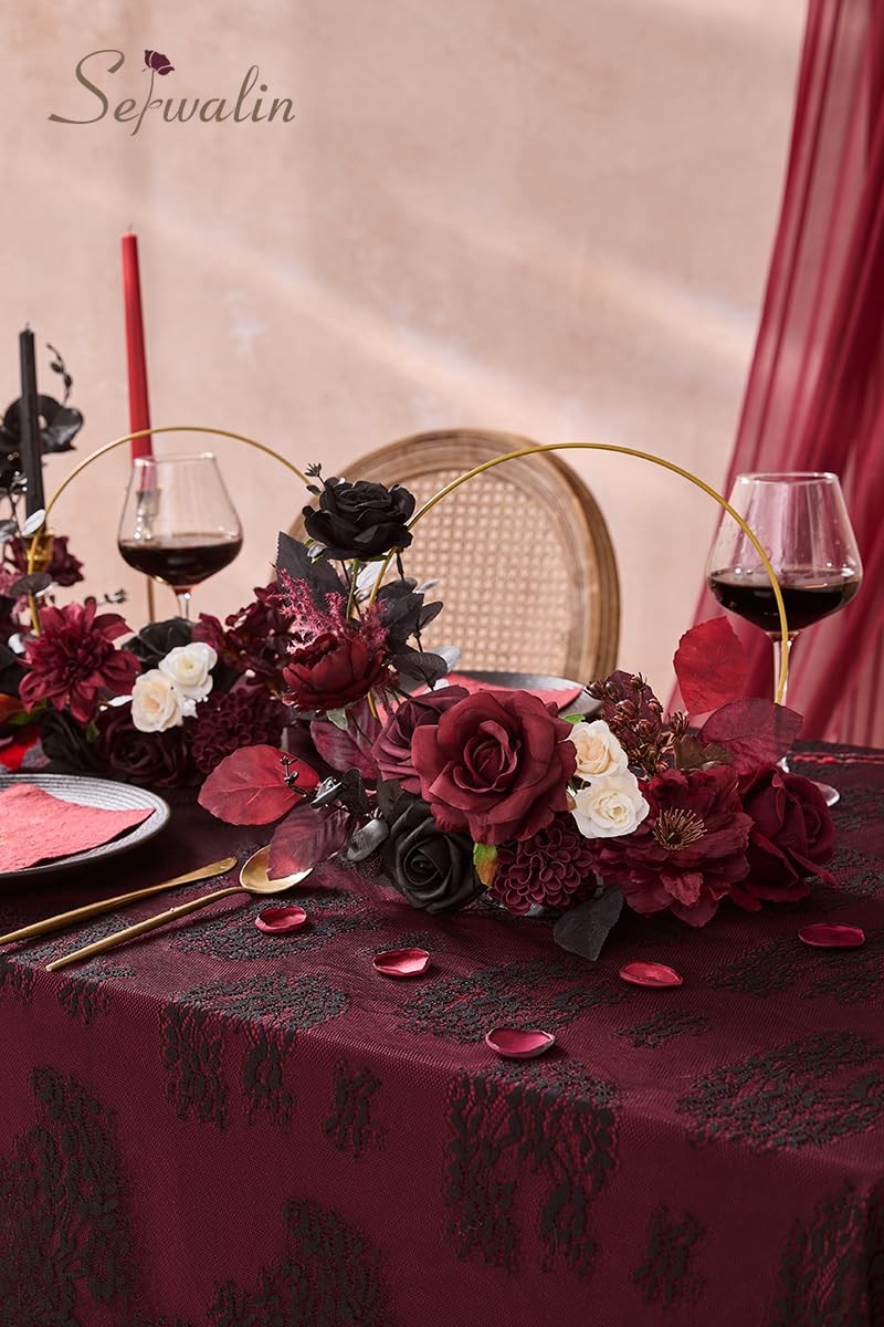 Artificial Burgundy Black Flowers Red Rose Silk Bridal Bouquet Table Decor