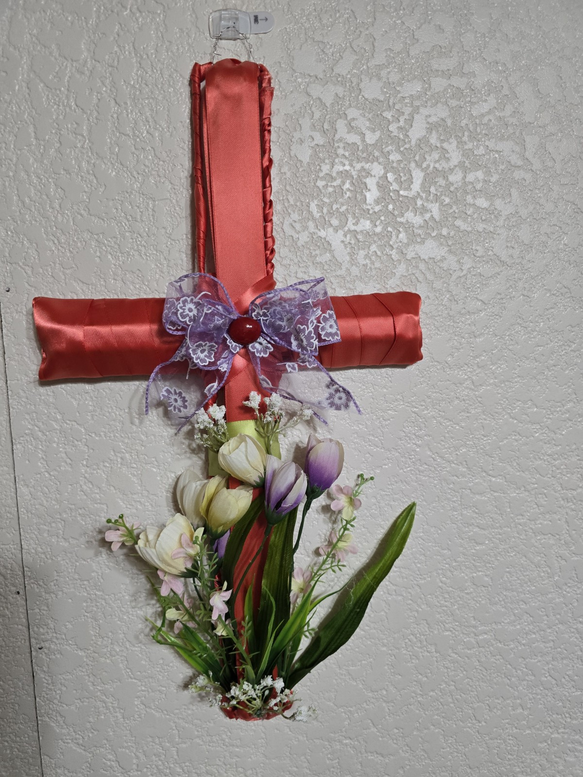 Handcrafted Deco Mesh Handmade Cross Wreath Wall or Door Decor