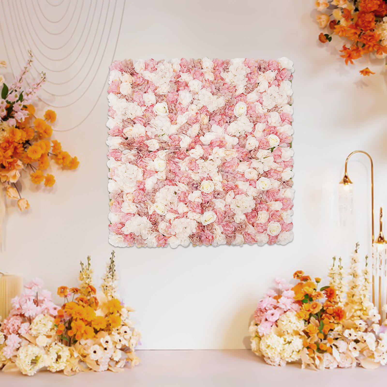 Artificial Flower Wall Panel Silk Fabric Floral Square Backdrop Wedding Decor