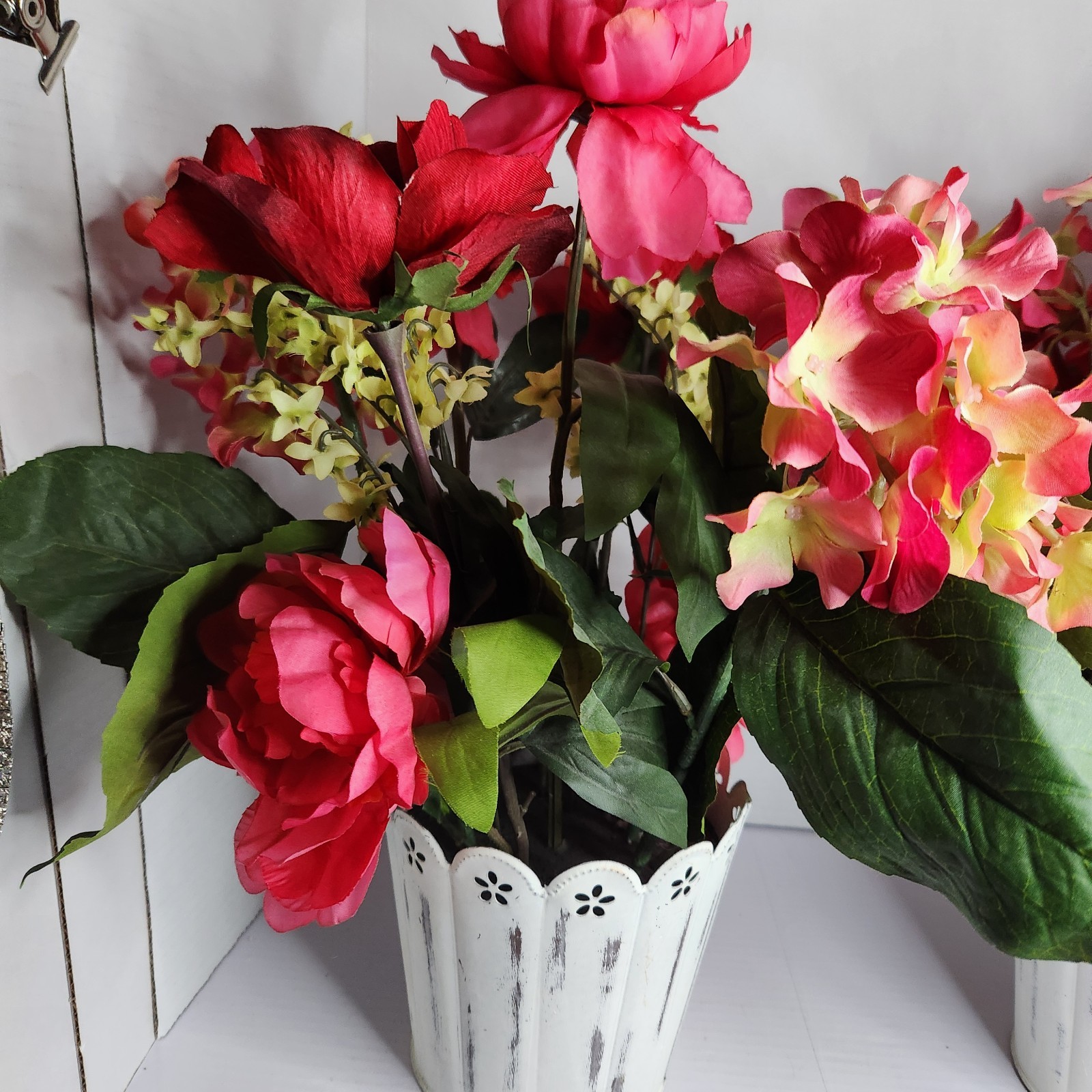 Better Homes & Gardens Artificial Pink Peony Flower Arrangement Metal Pot Set 2