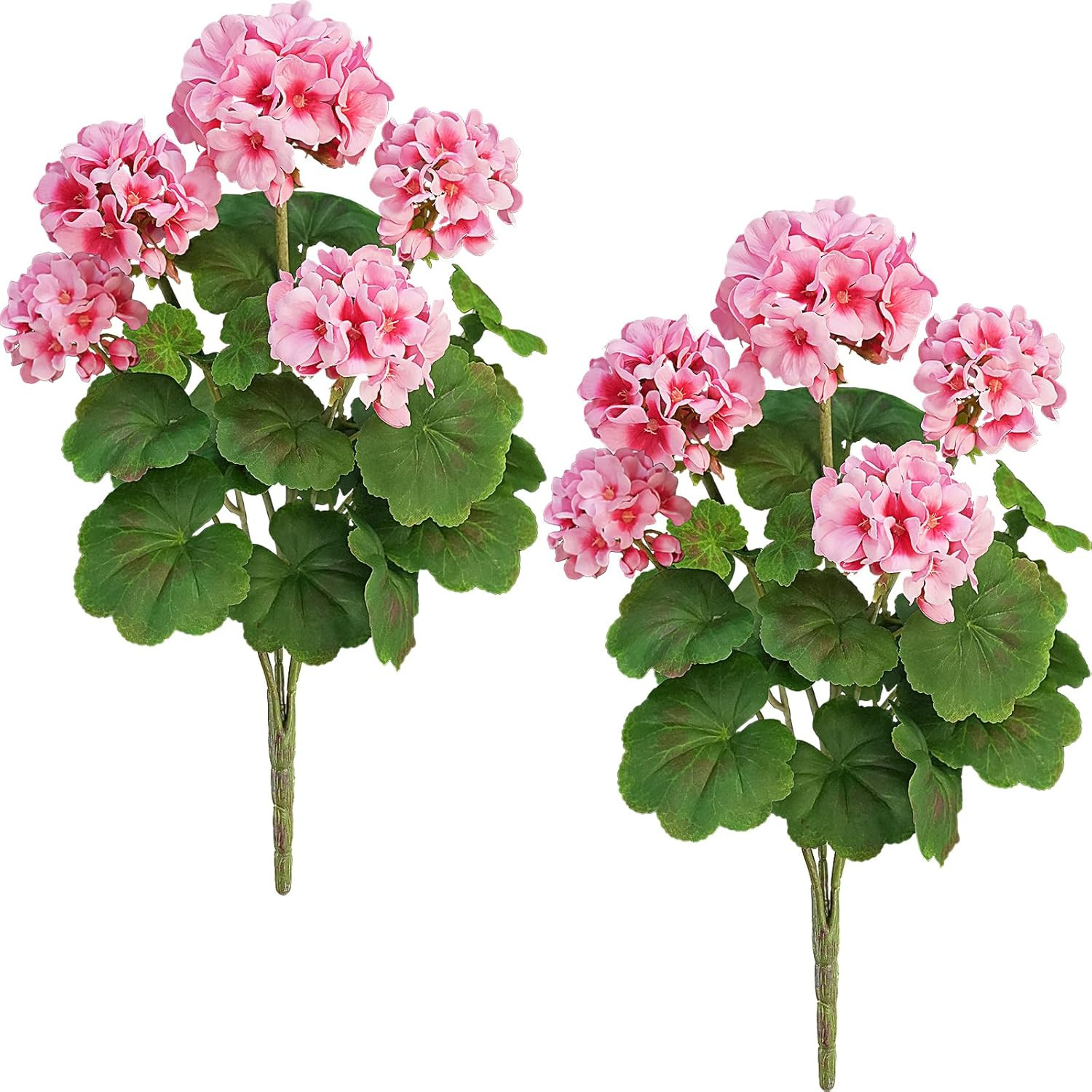 2 PCS 18″ Artificial Geraniums for Outdoors, UV Resistant White Silk Flowers for