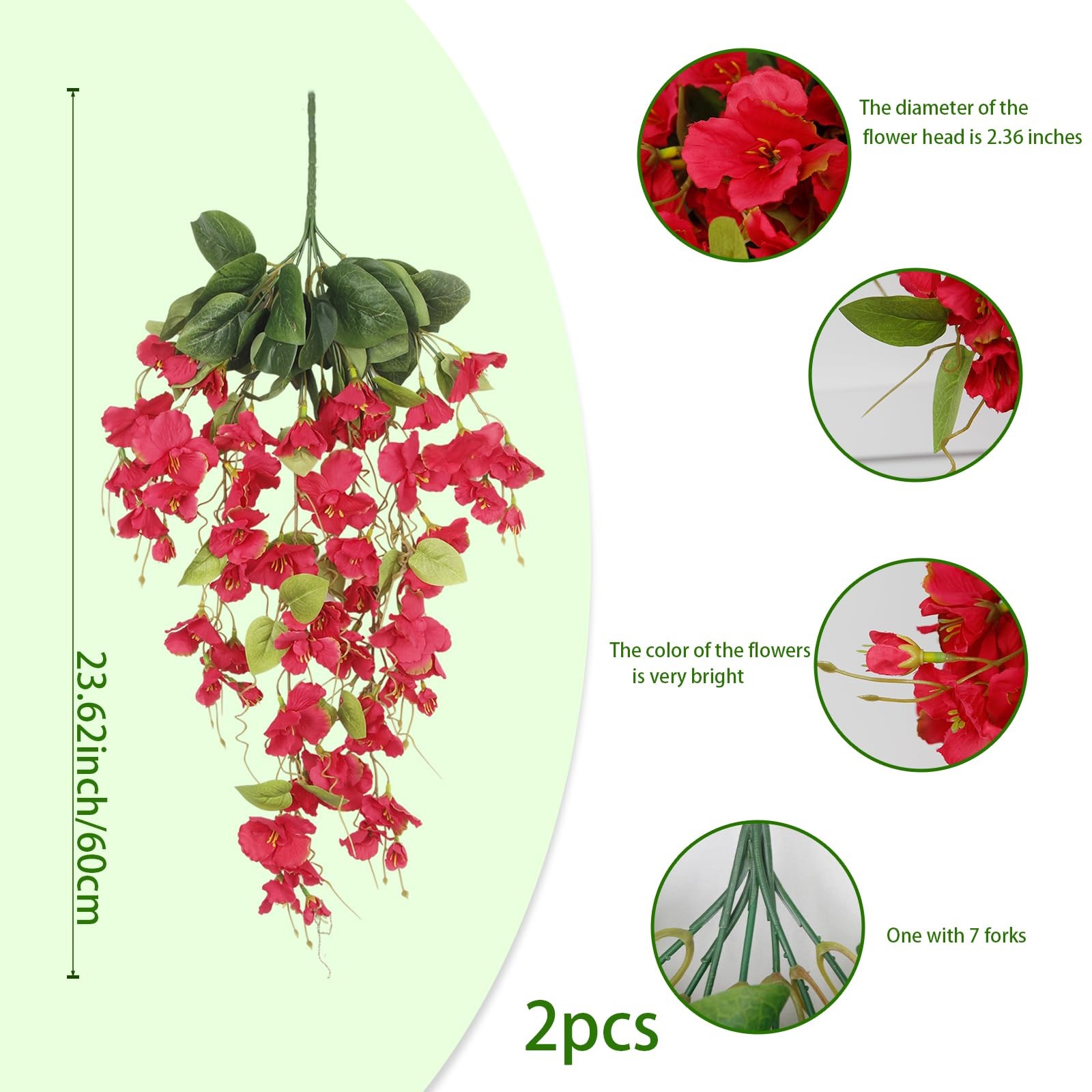 2 Pcs Fake Hibiscus Flowers Artificial Hanging Flowers Plants for Outdoors Re…
