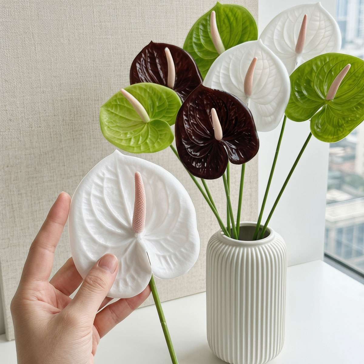 Artificial Anthurium Flowers Fake Flamingo Lily Single Stem Bouquet Table Decor