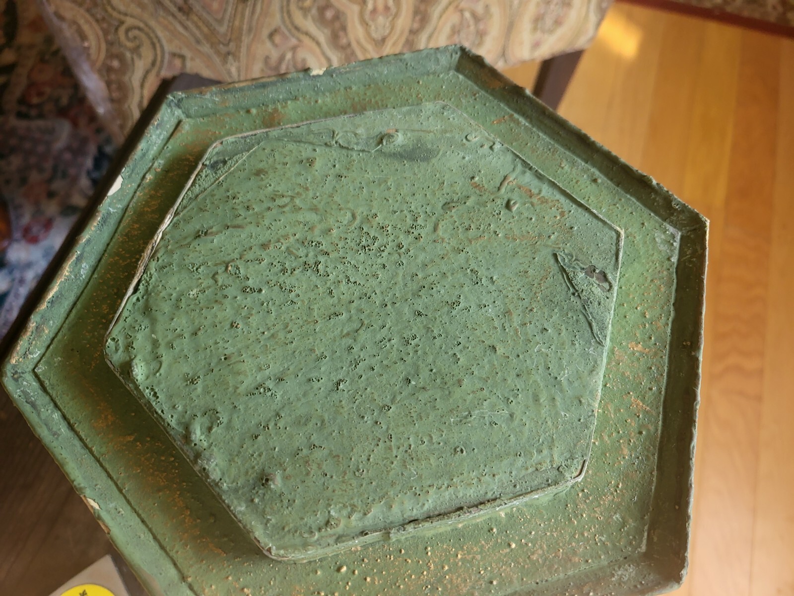 Vintage Decorative Gazebo Style Wooden Green Paper Mache Garden Decor Patina 15″