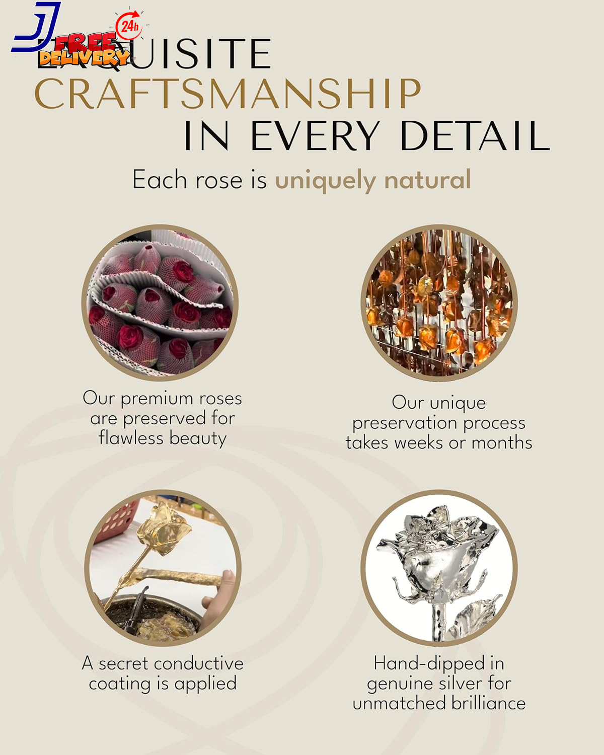 Real Rose Dipped in Silver Handcrafted Preserved Rose in Luxury Gold Gift Box Ro