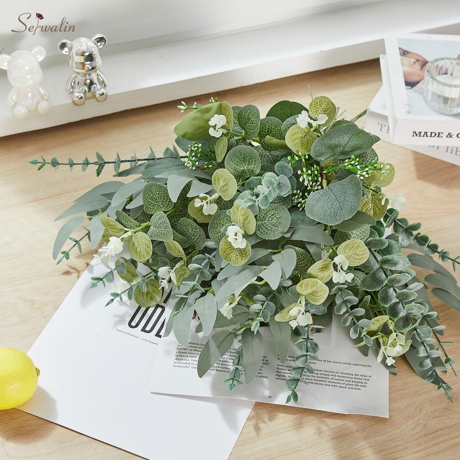 Serwalin 200pcs Artificial Mixed Eucalyptus Leaves Stems Bulk, 4Kinds Silver …