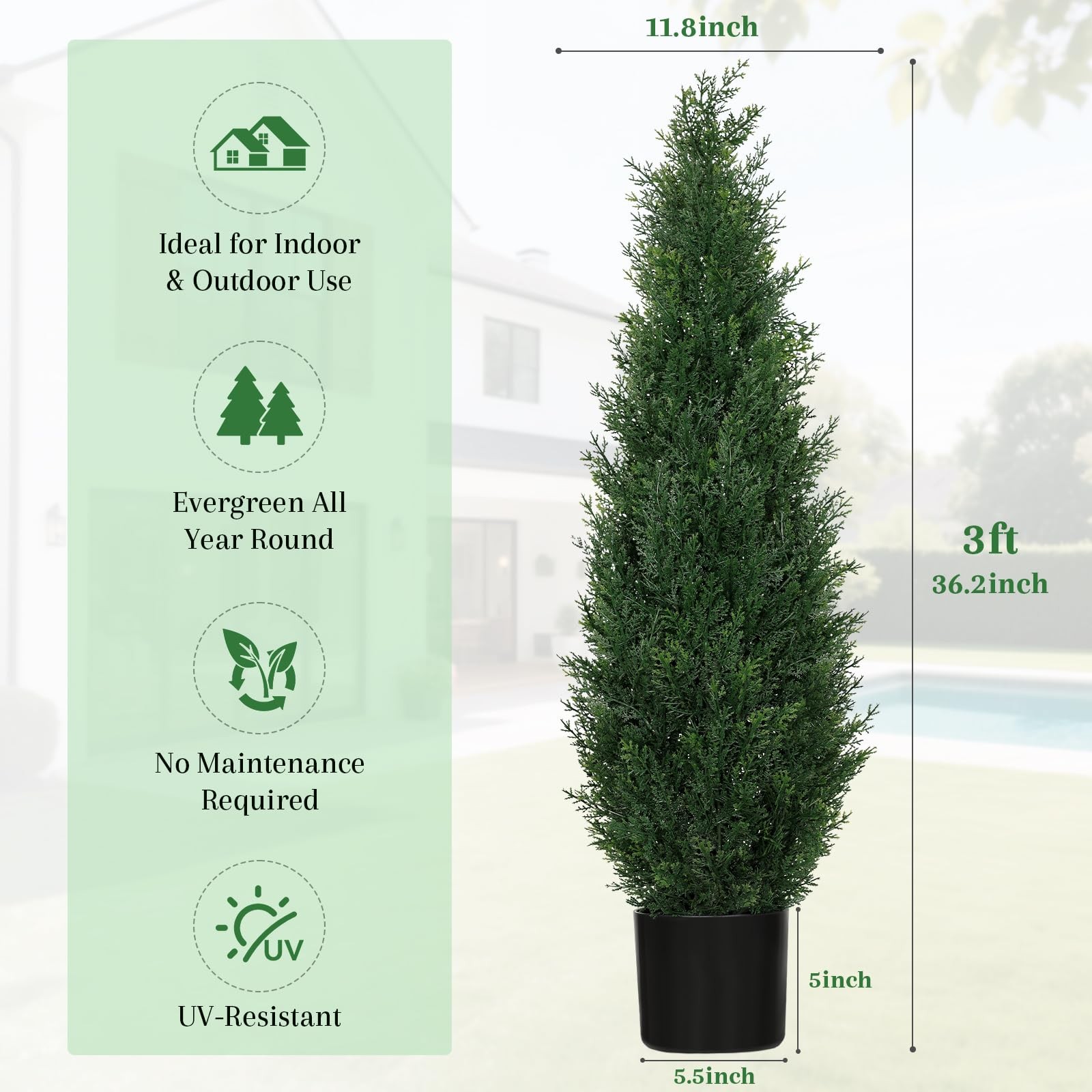 3FT Artificial Cedar Topiary Trees for Outdoors, UV Resistant Fake Cypress Sh…
