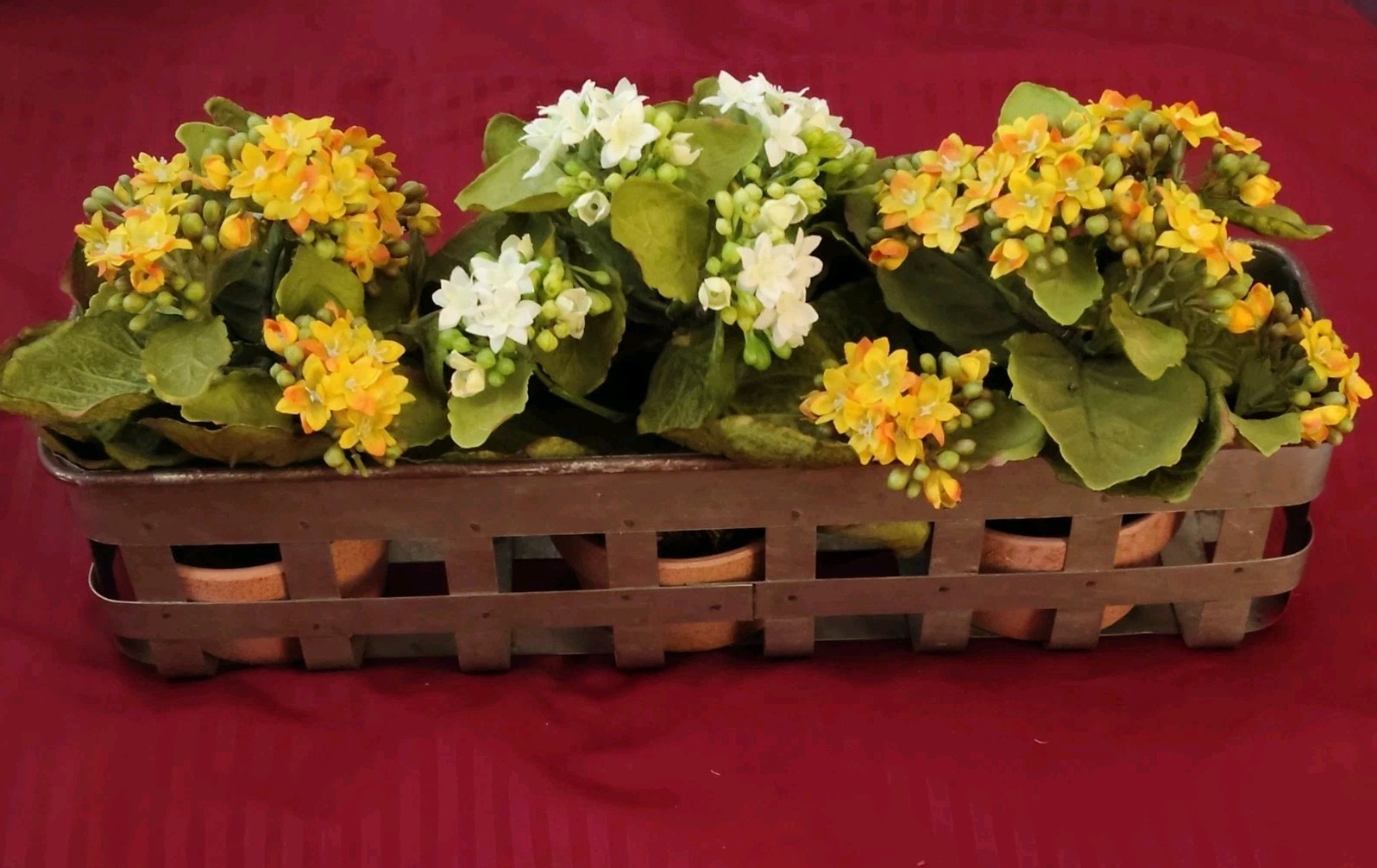 Artificial Kalanchoe Arrangement in Basket Planter Yellow/White
