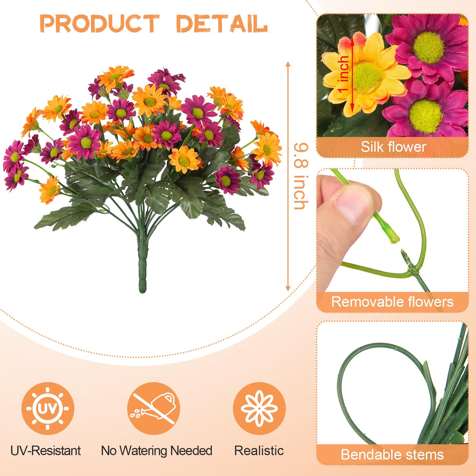 Fake Mums Spring Artificial Flowers for Outdoor Decoration, 6 Bundles Faux Si…