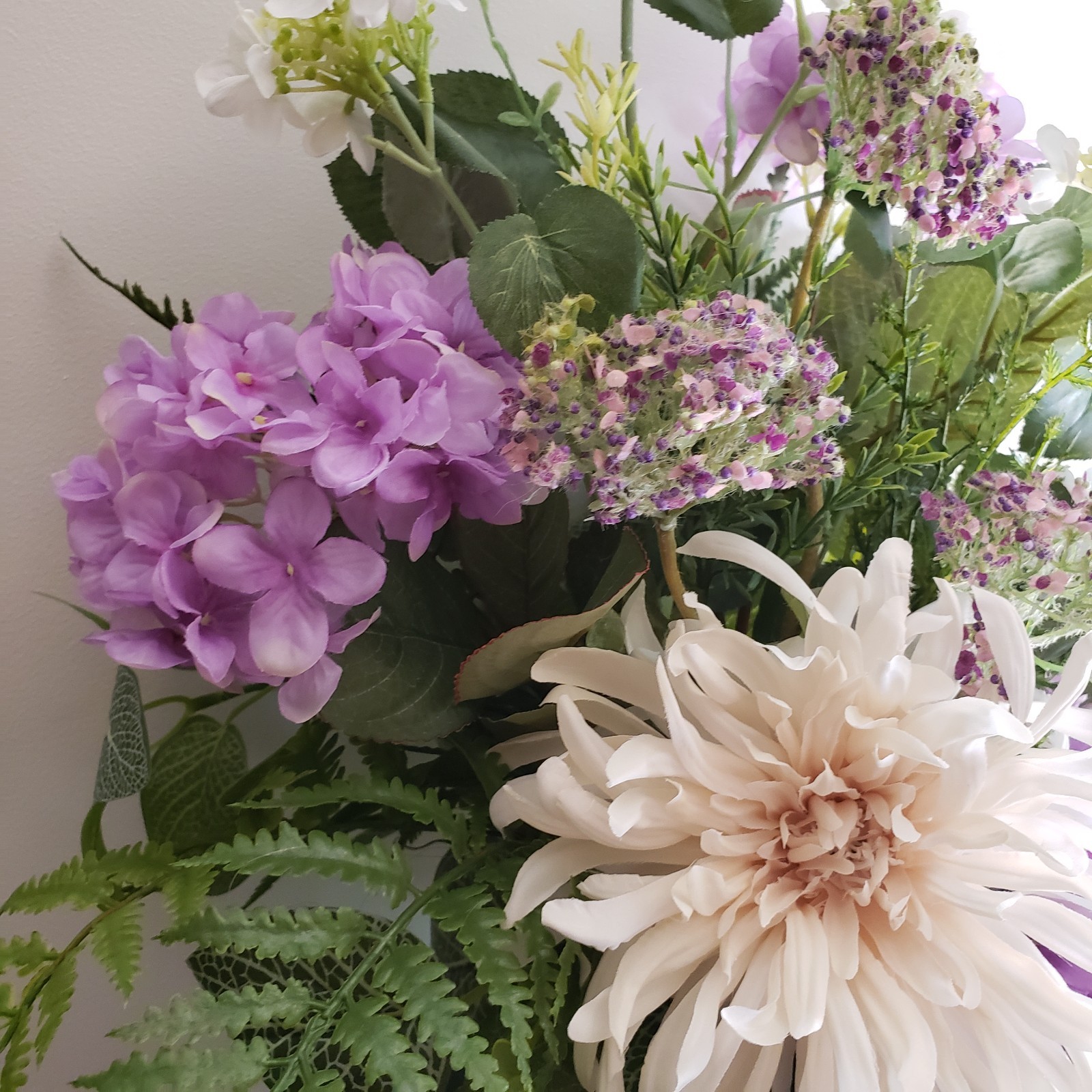 Handmade Purple & White Floral Arrangement, Cottagecore Table Decor