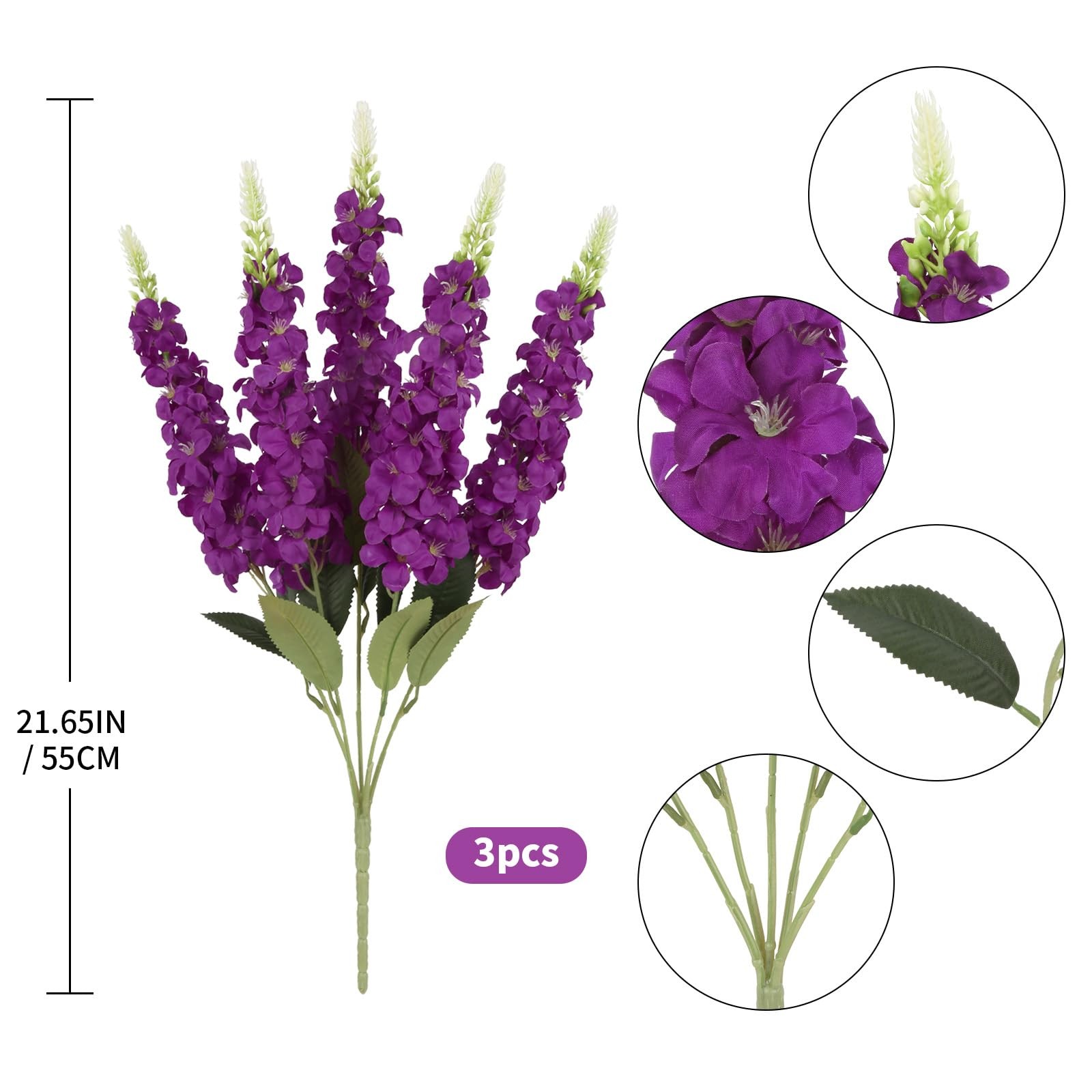 3 Bouquets Artificial Delphinium Flowers Fuchsia Faux Snapdragon 21.65” Fake …