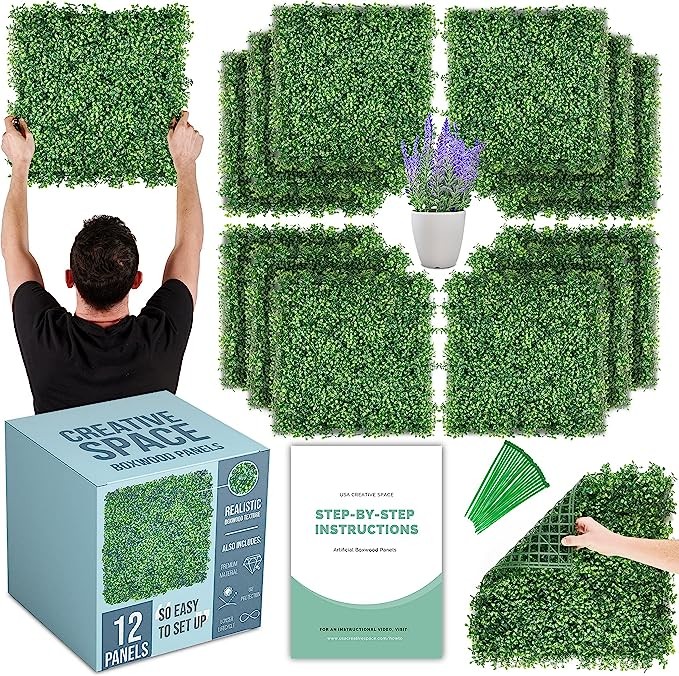 CREATIVE SPACE Grass Wall Panels Artificial Plants Wedding Backdrop 12-Pack