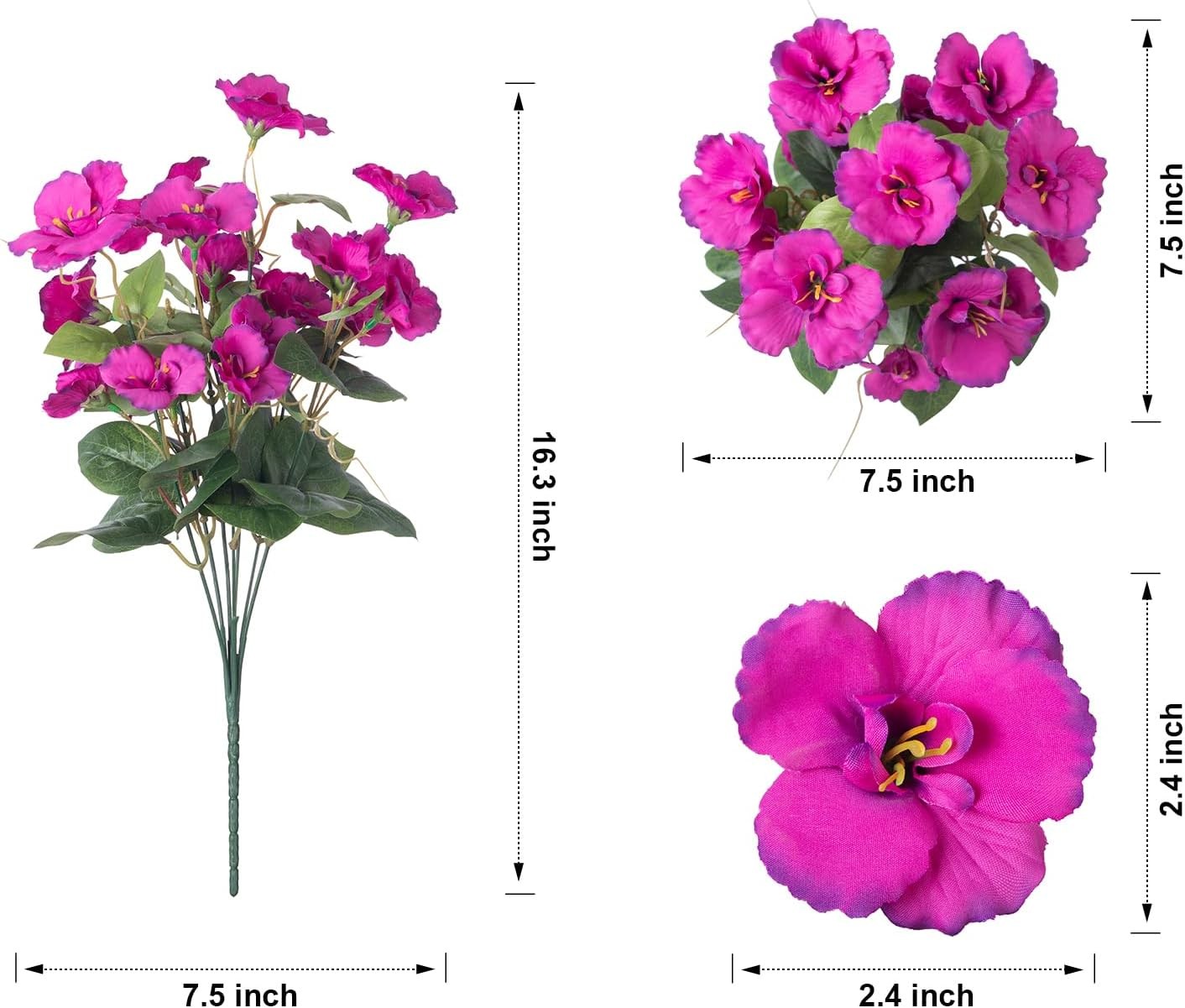 Hibiscus Artificial Flowers for Outdoors Spring Decoration, 6 Bundles Faux Silk