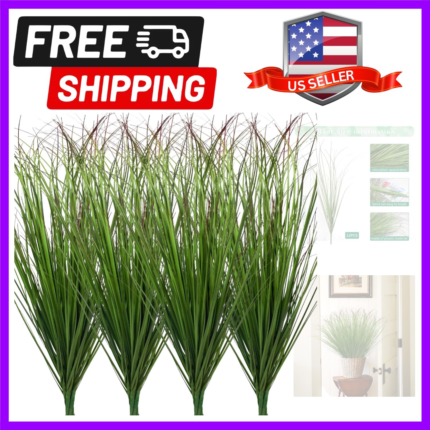 12Pcs UV-Resistant Artificial Grass Plants for Elegant Indoor and Outdoor Decor