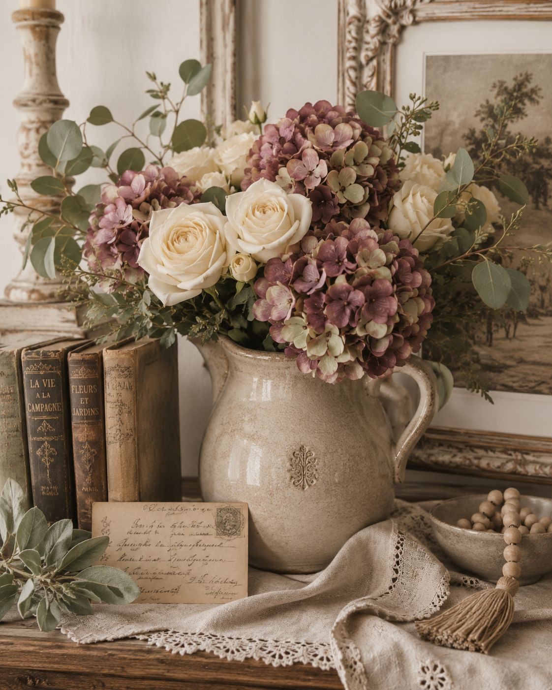 Dusty Mauve Hydrangea Stems Set of 3 Faux Hydrangea Flowers Artificial Hydrangea