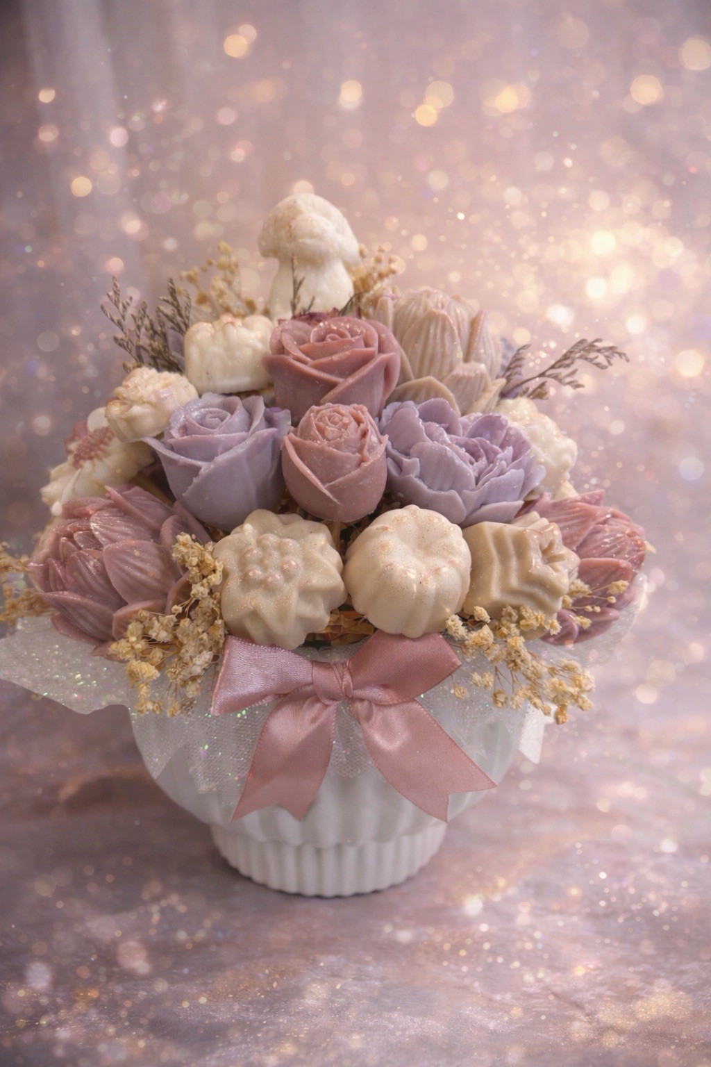 Handmade Wax Floral Arrangement Pastel Colors Decorative Centerpiece 13” 4 lbs