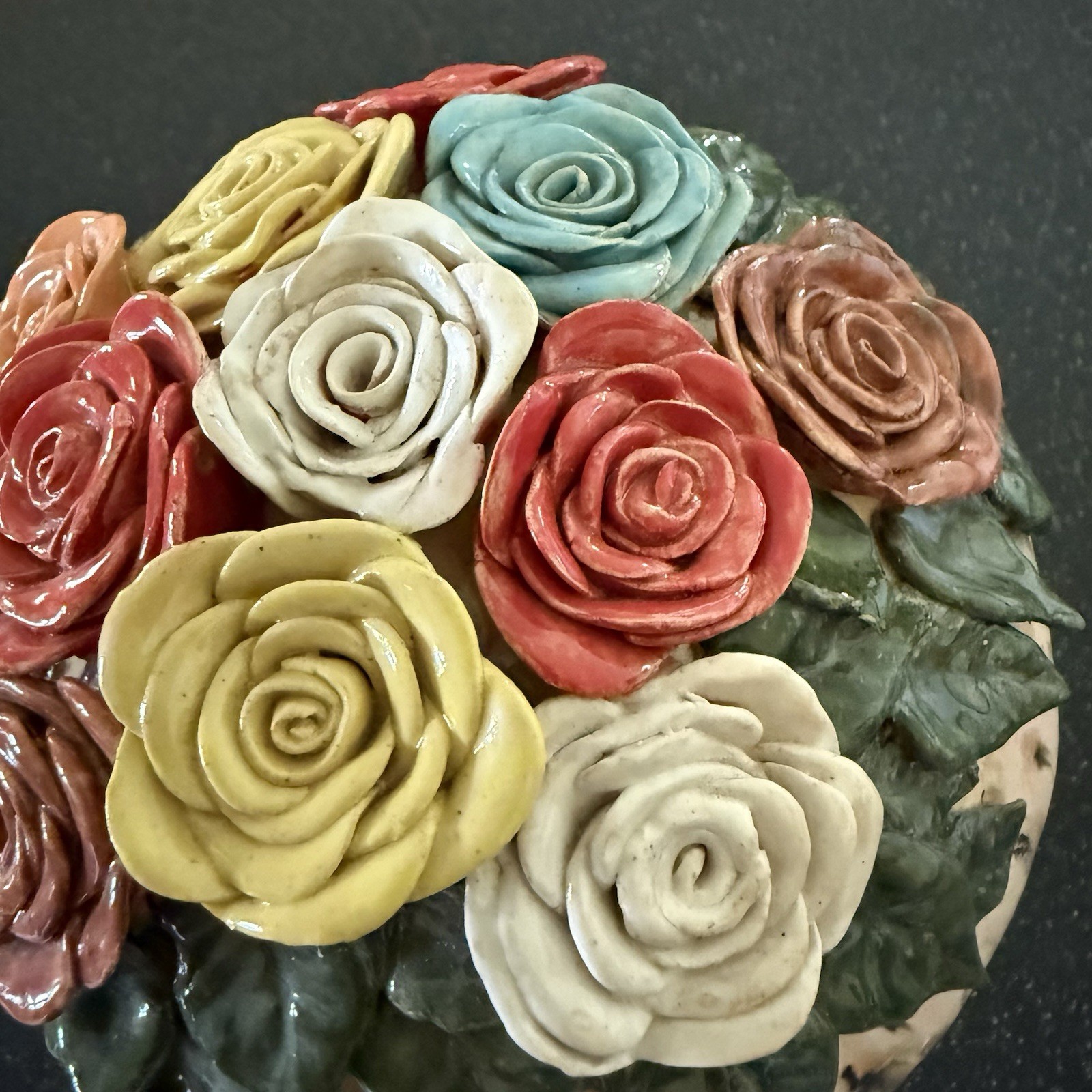 Hand-Made Ceramic Flower Bouquet Garden Ball with Drip Glaze